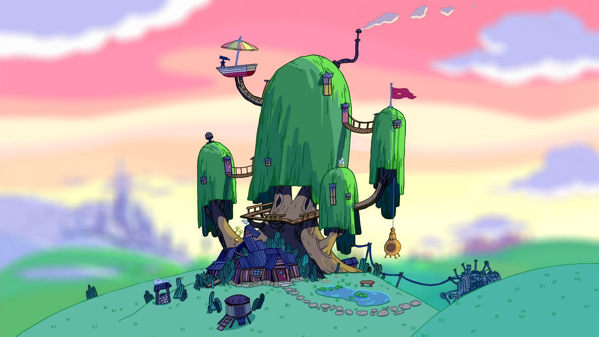 Adventure Time's Finn and Jake's house is a treehouse that looks like a tree. - Adventure Time
