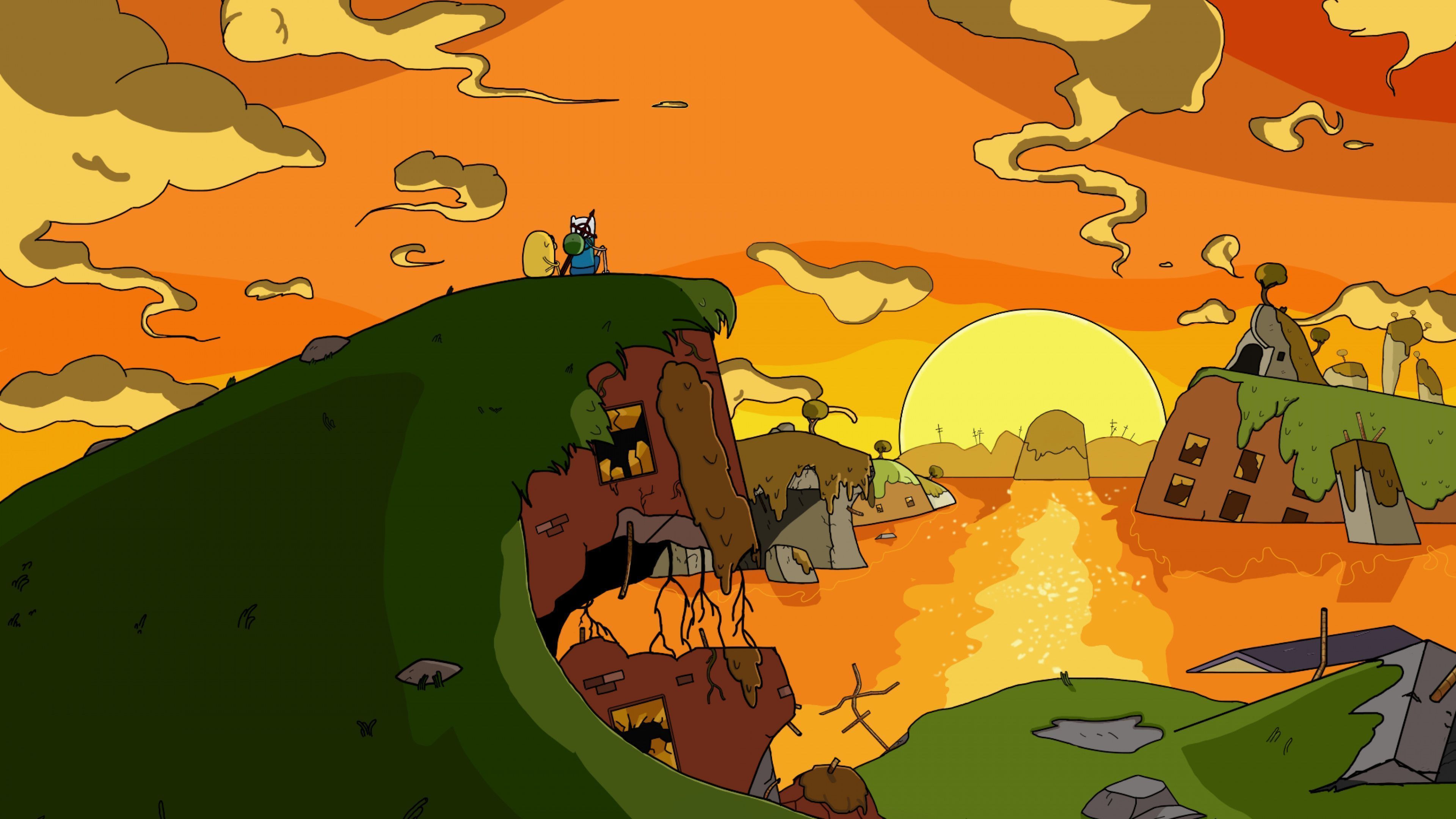 Finn and Jake look out over a colorful landscape - Adventure Time