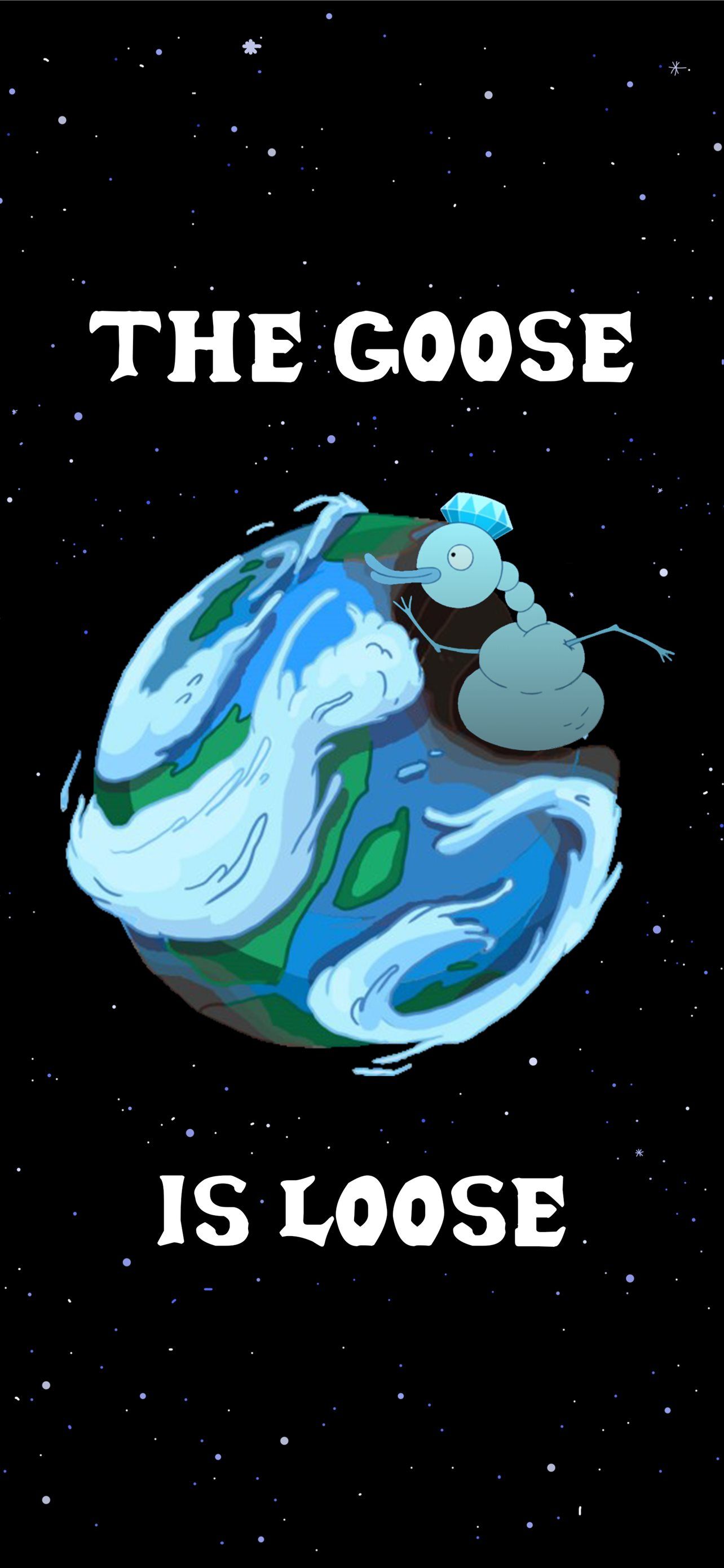 A cartoon goose standing on the earth with the words 