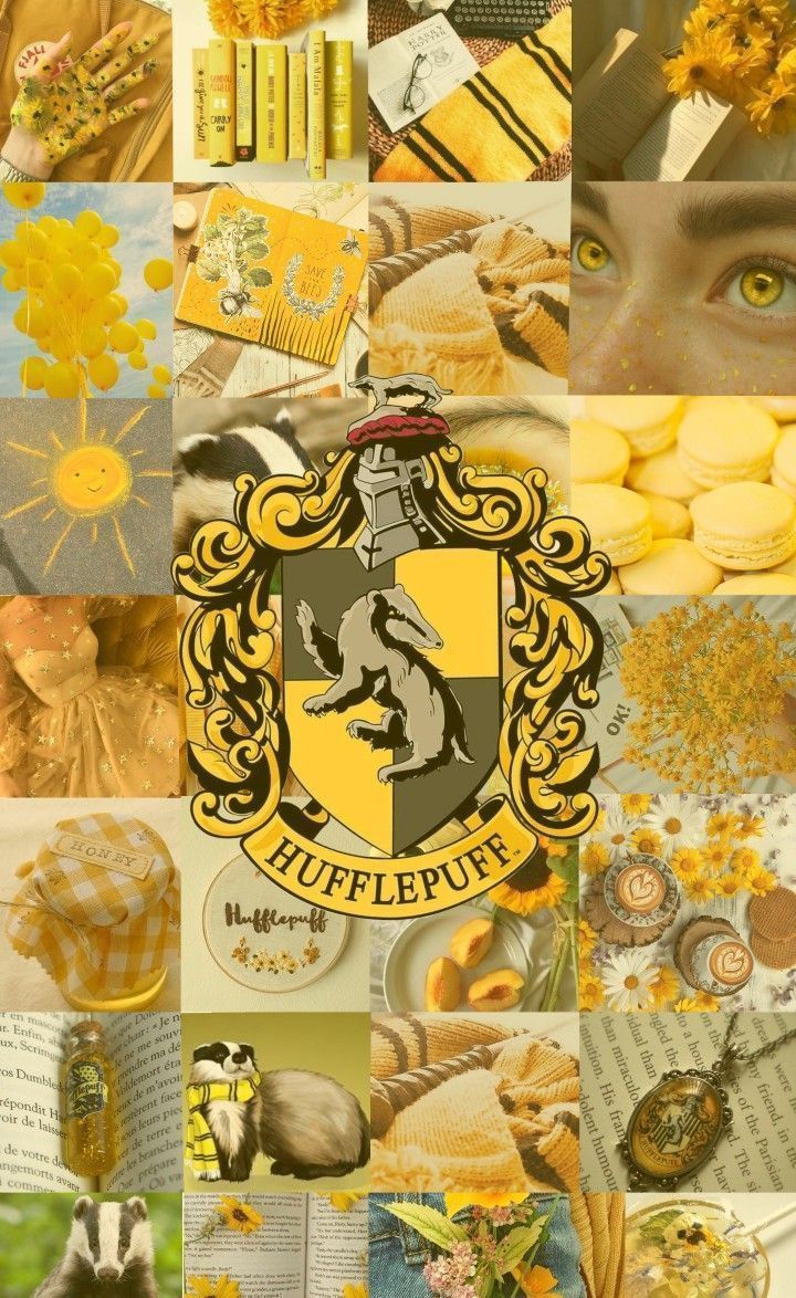 Aesthetic Hufflepuff wallpaper with the Hufflepuff crest in the middle. - Hufflepuff