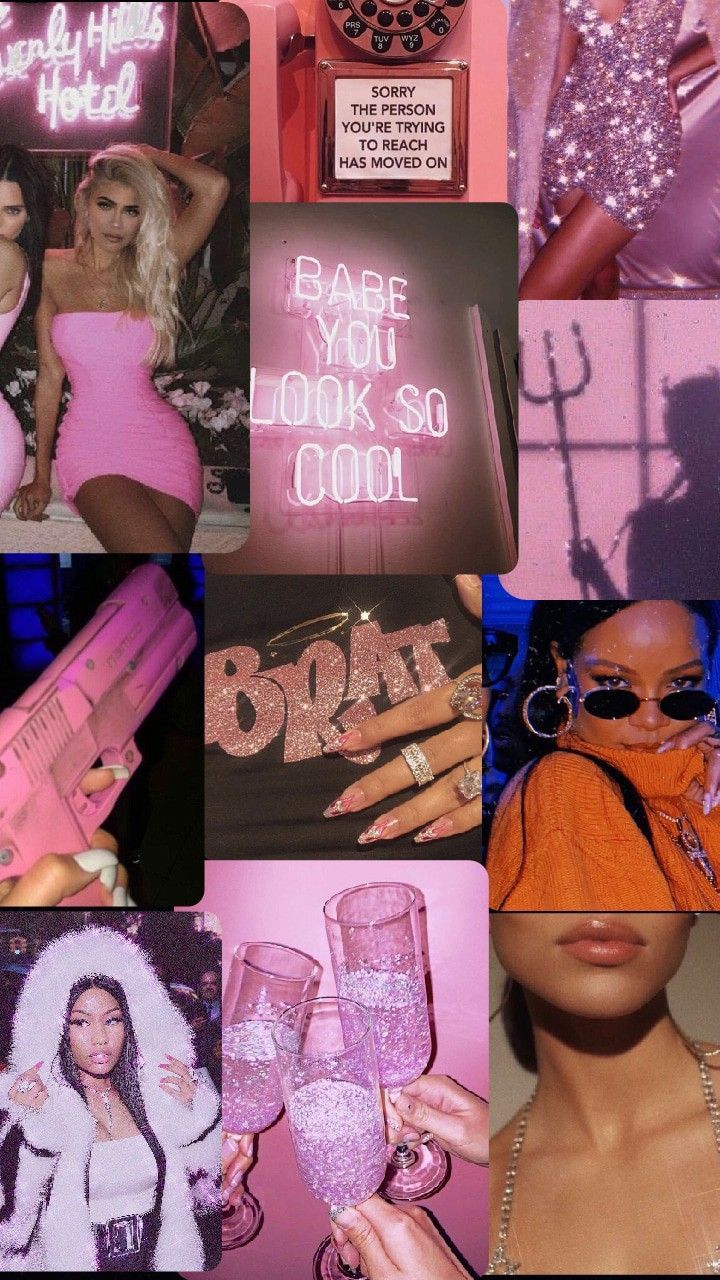 A collage of pictures with pink and purple - Baddie