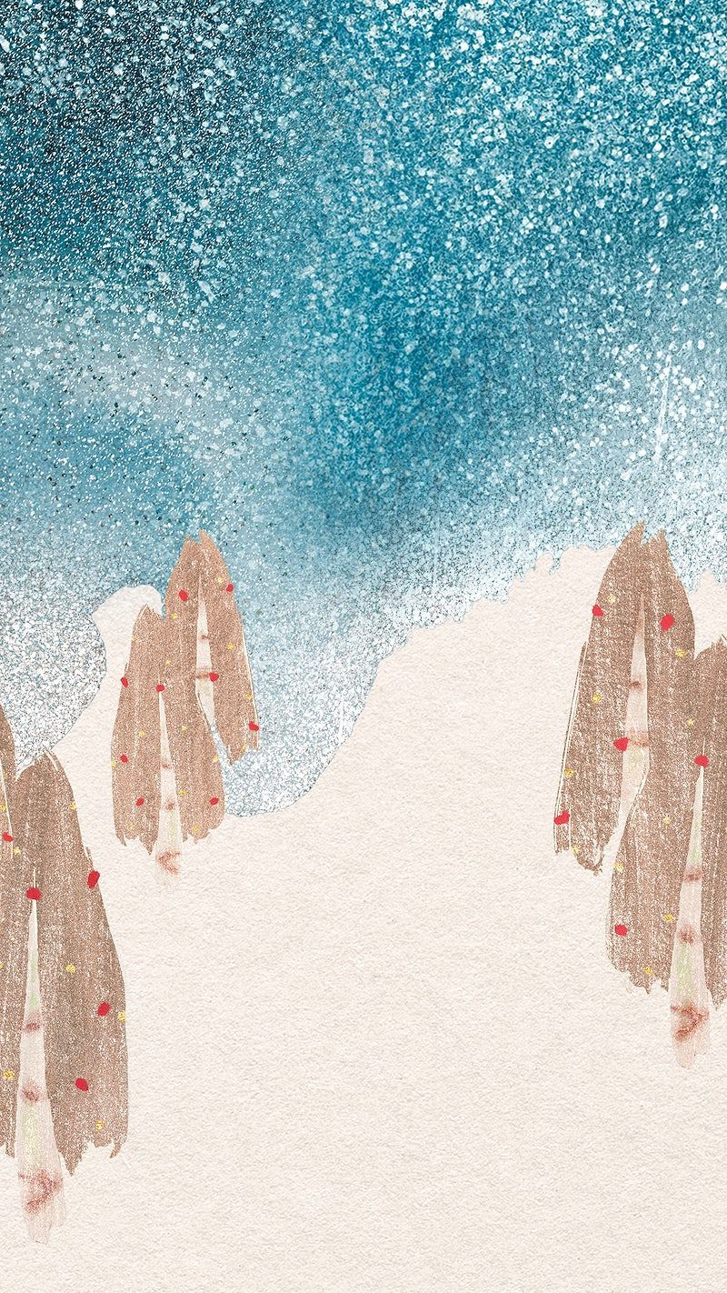 Watercolor illustration of trees in the snow - Bling