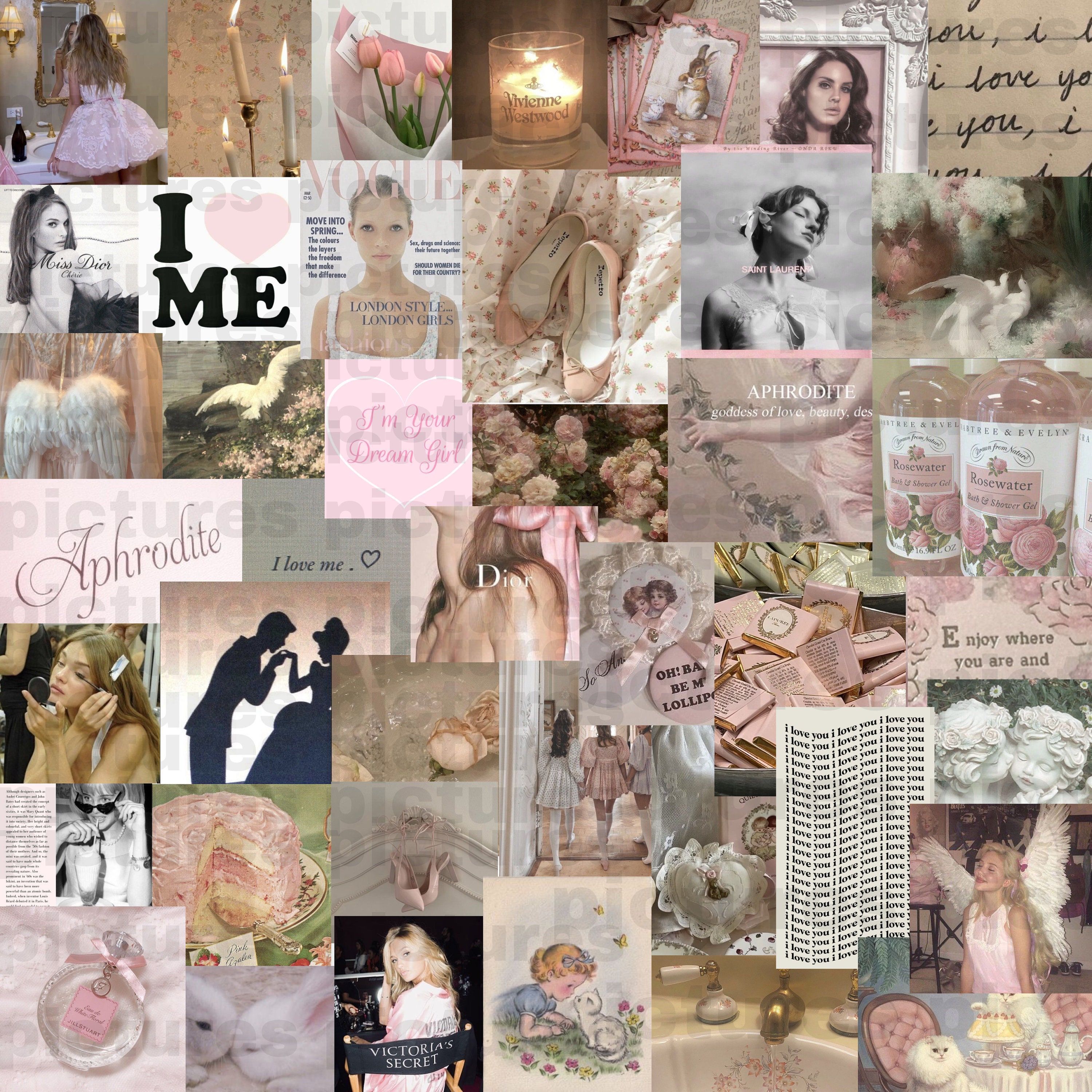 A collage of photos in pink and white. - Coquette