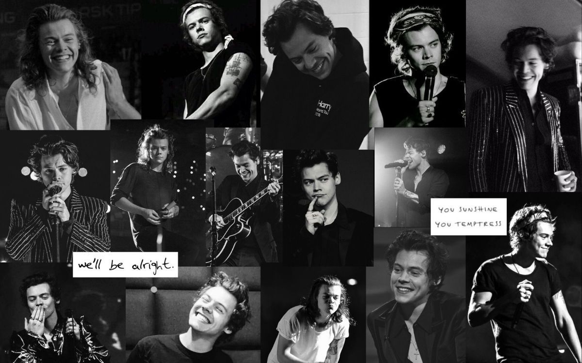 A collage of Harry Styles in black and white. - Harry Styles