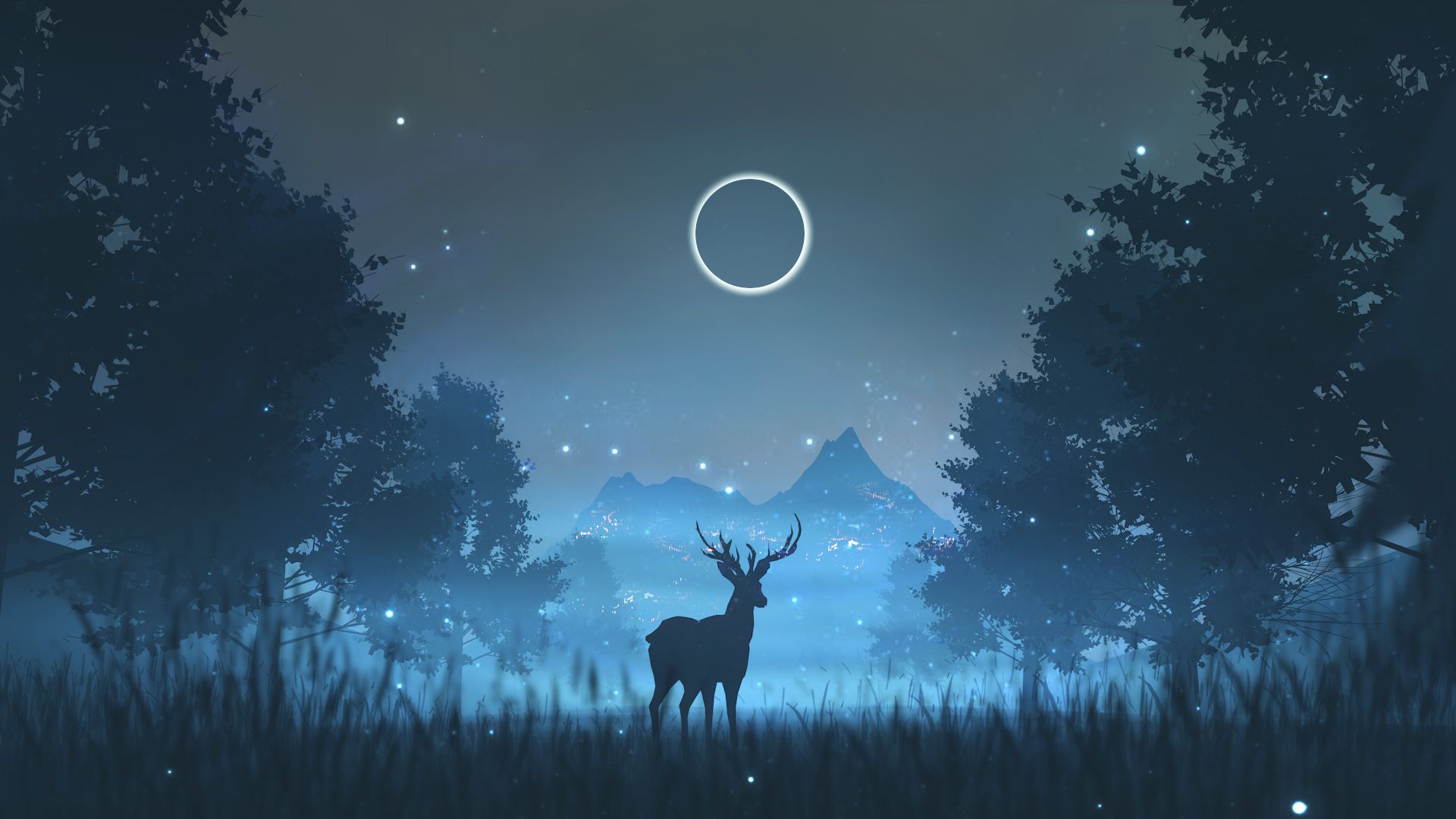 Deer and the fireflies Digital 19201080px. Anime scenery wallpaper, Desktop wallpaper art, Minimalist wallpaper