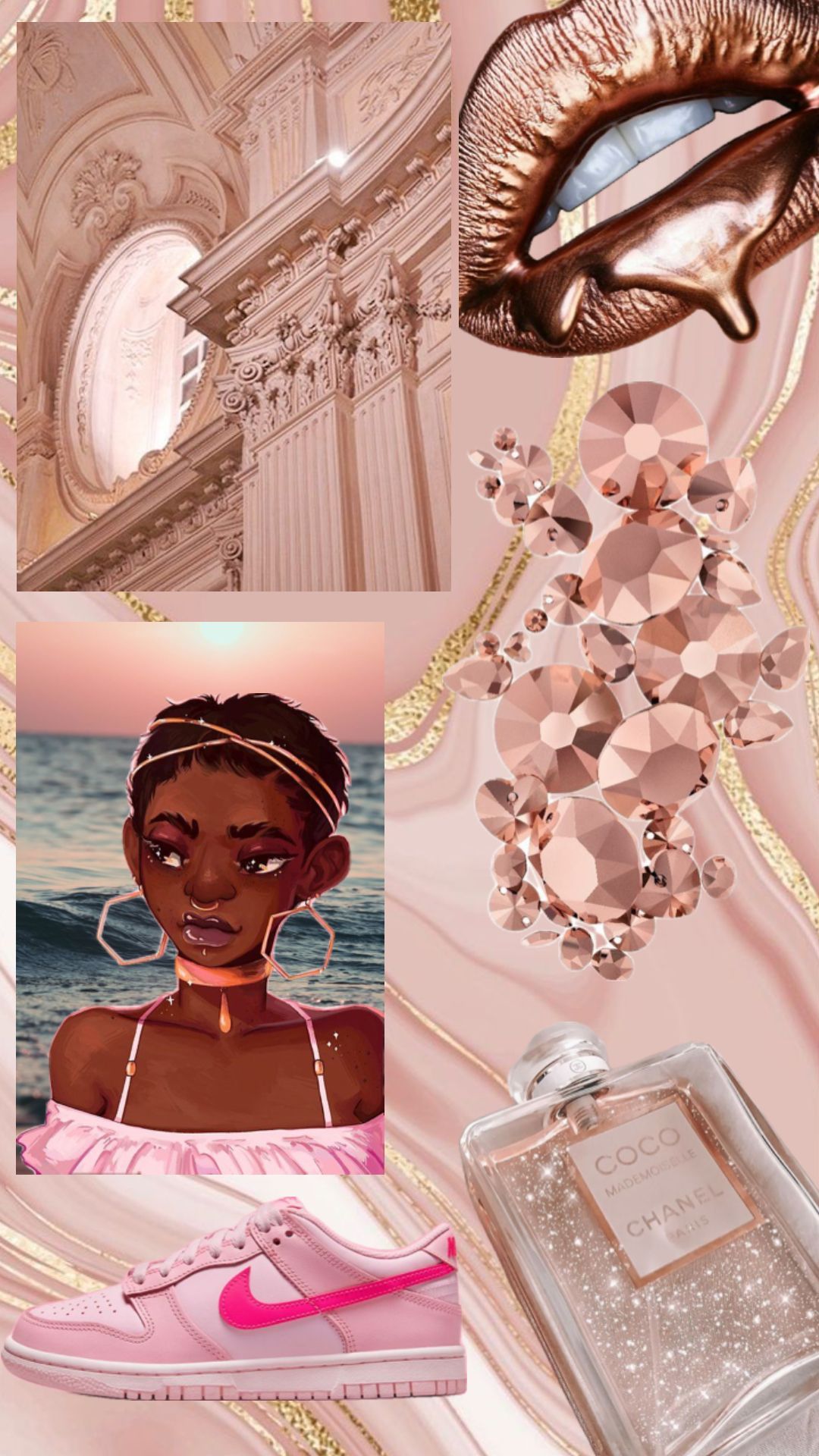 A collage of pictures with pink and black - Bling