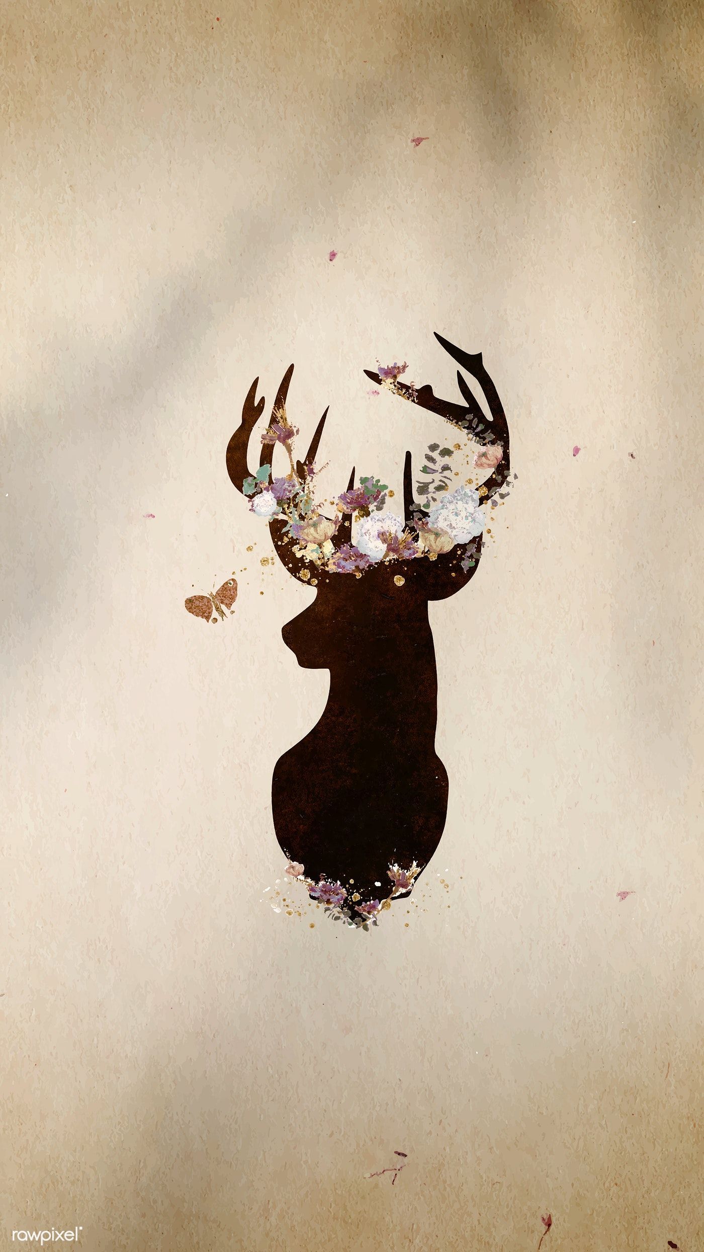 Deer head silhouette painting mobile phone wallpaper vector. premium image / PLOYPLOY. Silhouette painting, Deer wallpaper, Deer head silhouette