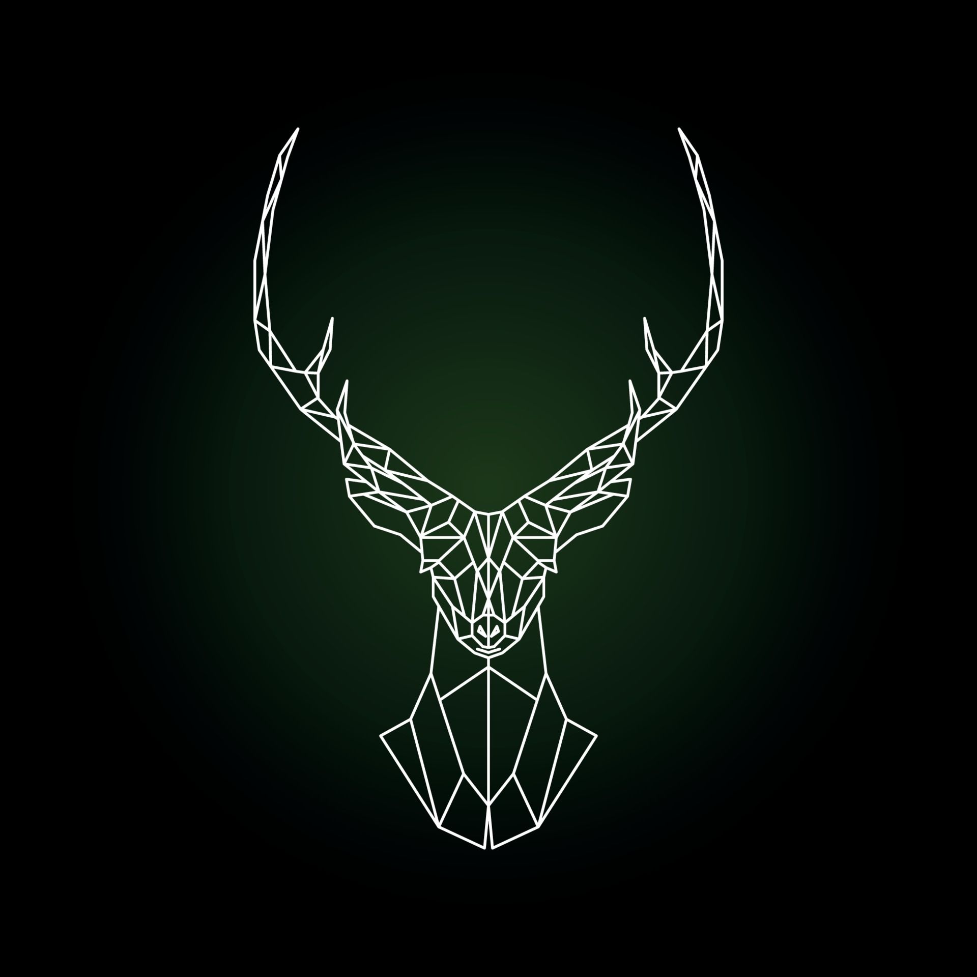 Geometric deer head on dark green background