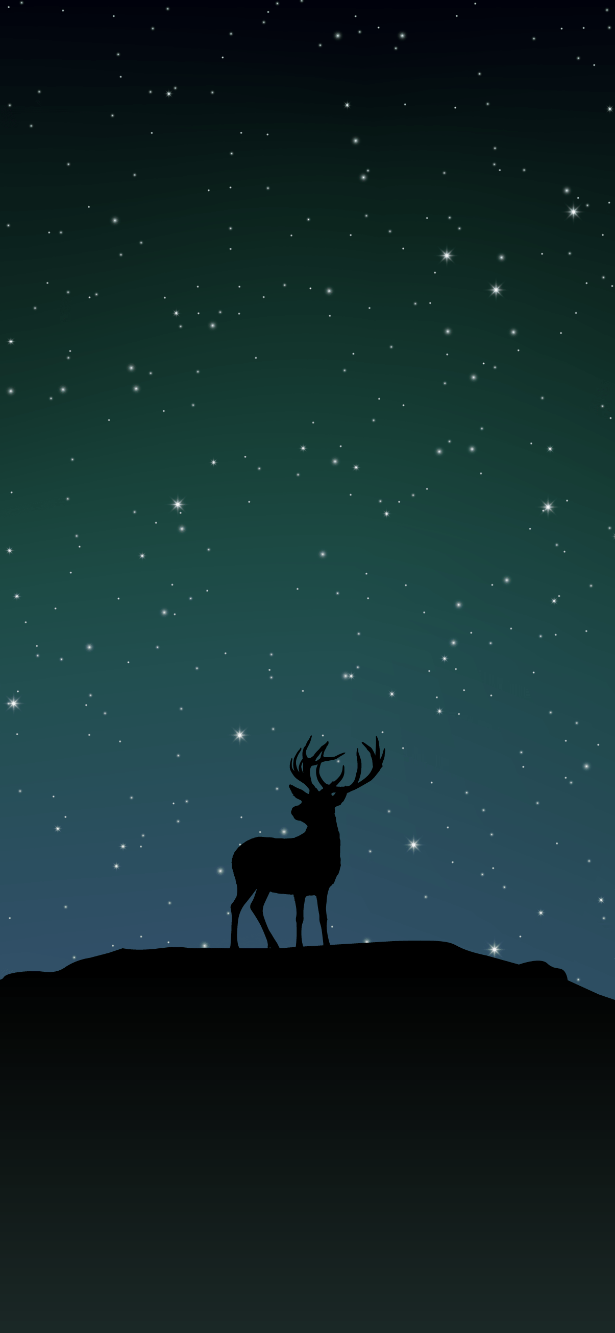 A deer standing on a hill with a starry night sky in the background - Deer