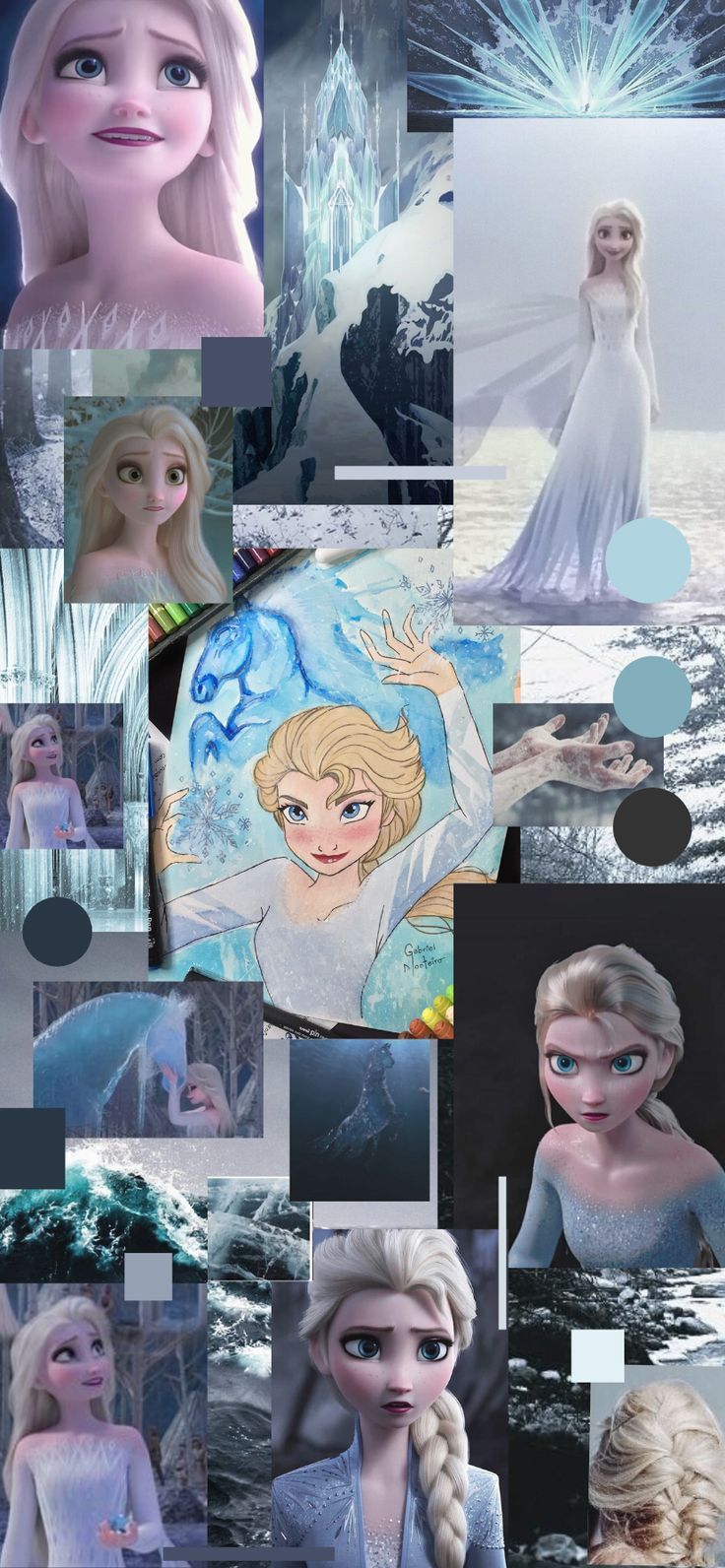 A collage of frozen characters and images - Elsa