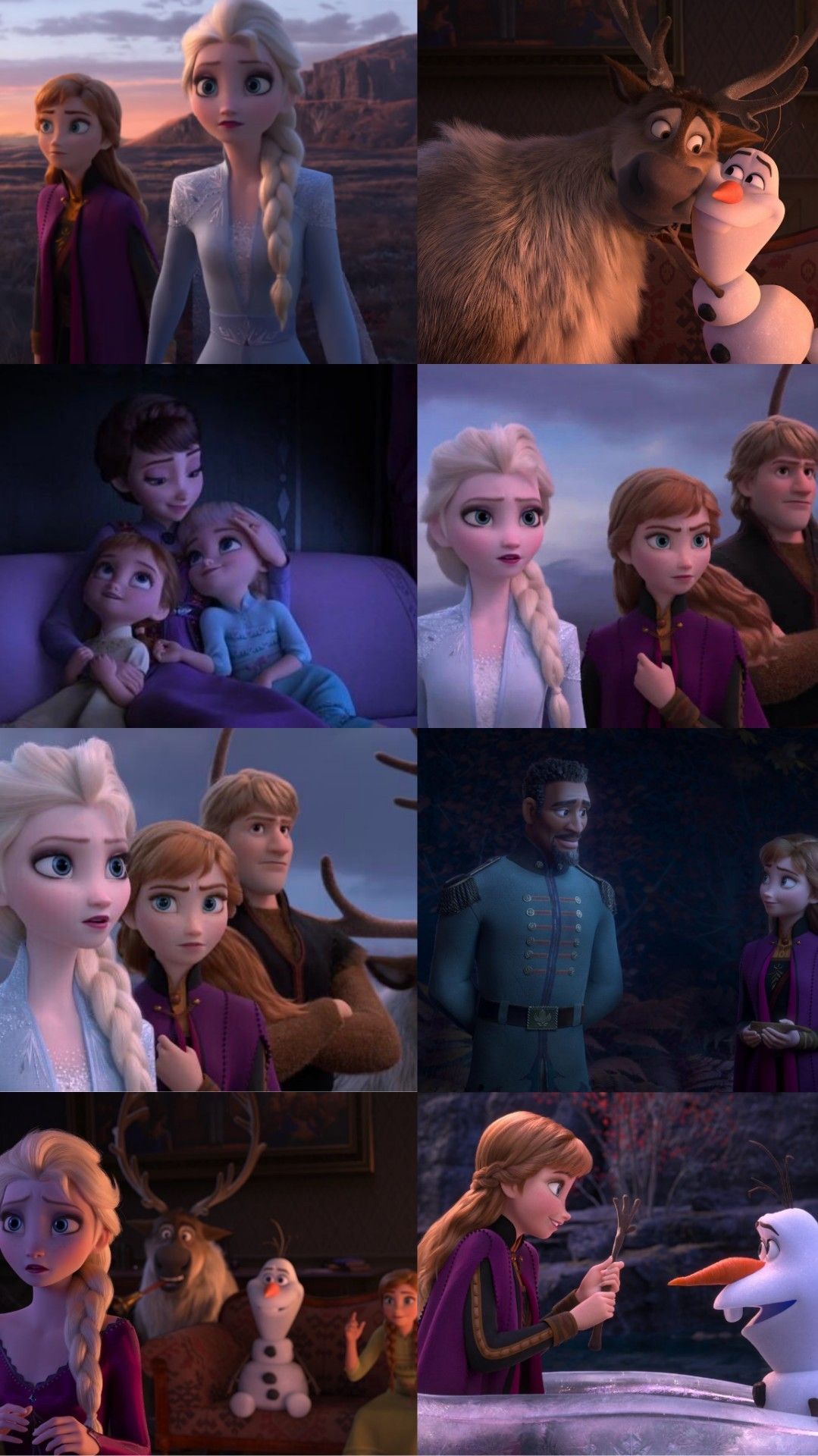 A collage of frozen characters and their family - Elsa