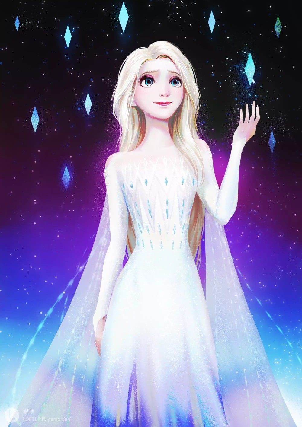 Frozen elsa in a white dress with blue stars - Elsa