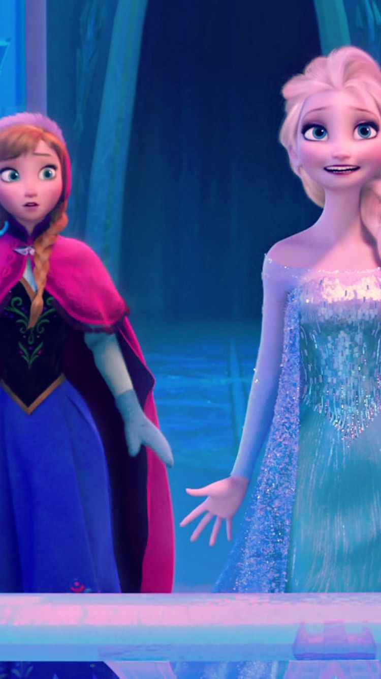 Elsa and Anna in Frozen 2 standing in a icy cave - Elsa