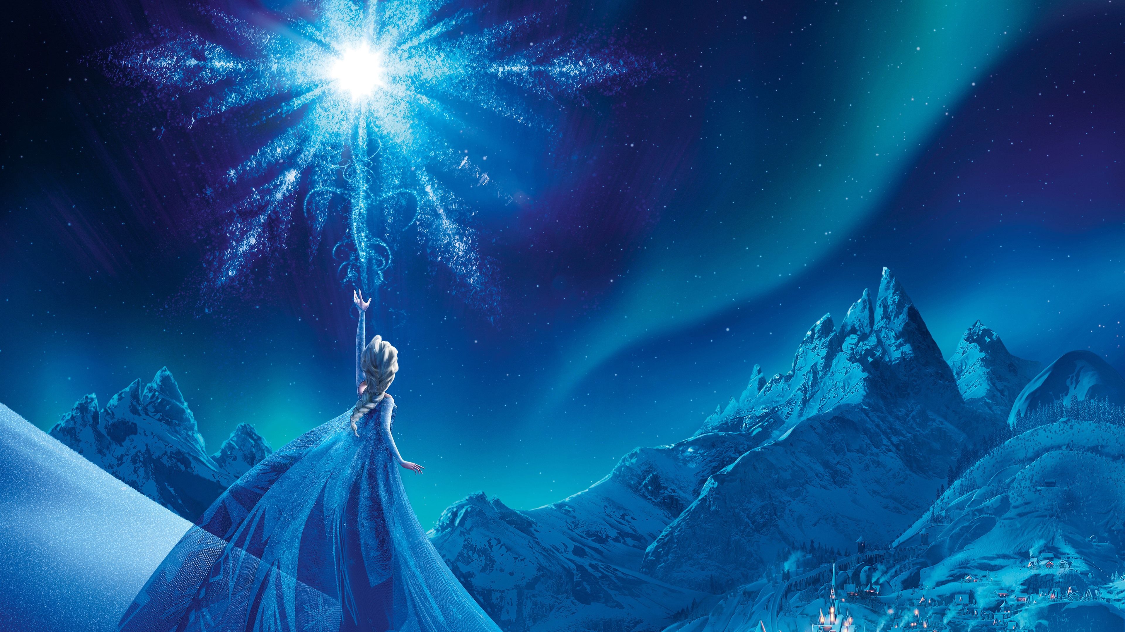 Elsa from Frozen standing on a mountain top holding a star - Elsa