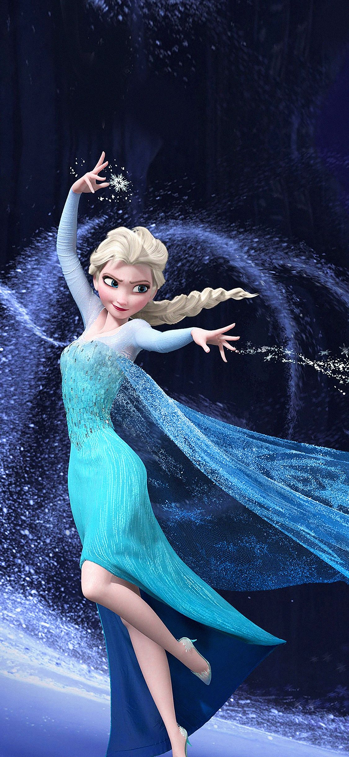 Elsa from Frozen standing in the snow with her arm raised - Elsa