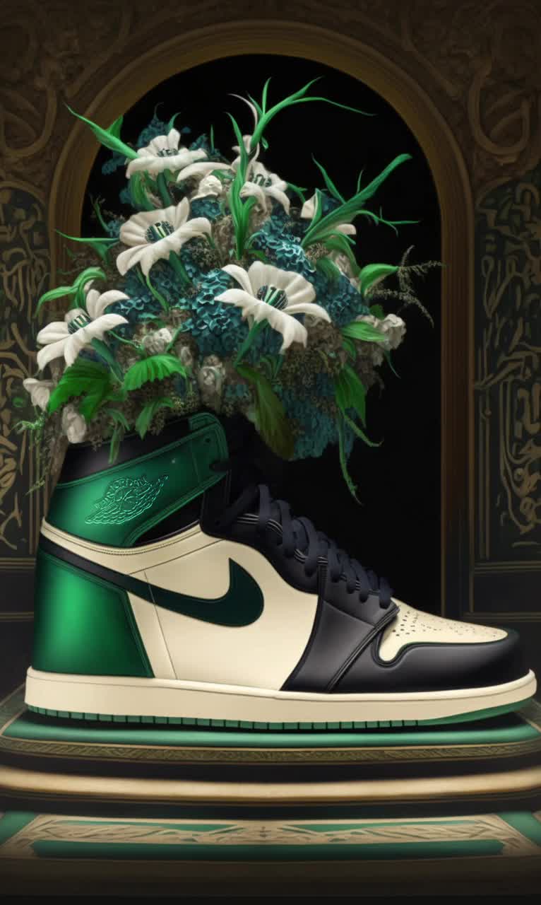 A pair of sneakers with a bouquet of flowers on top - Air Jordan 1