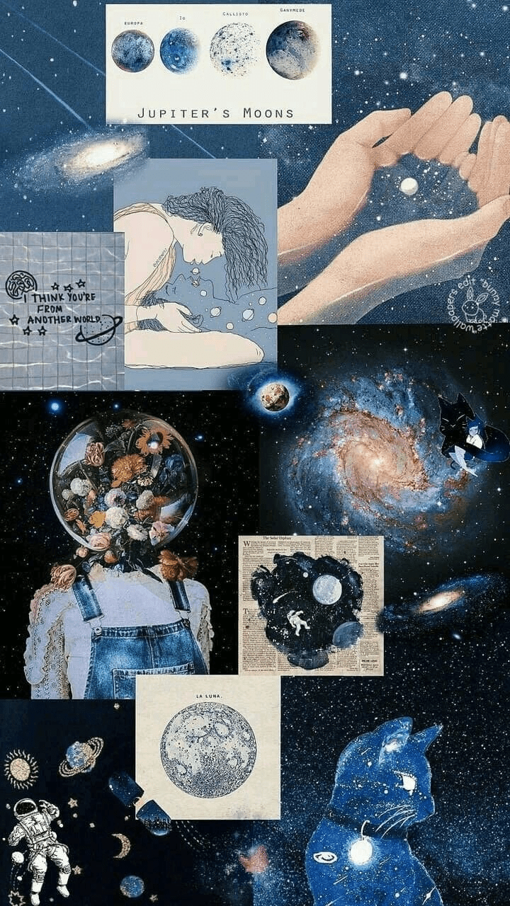 A collage of images with the words blue and stars - Space