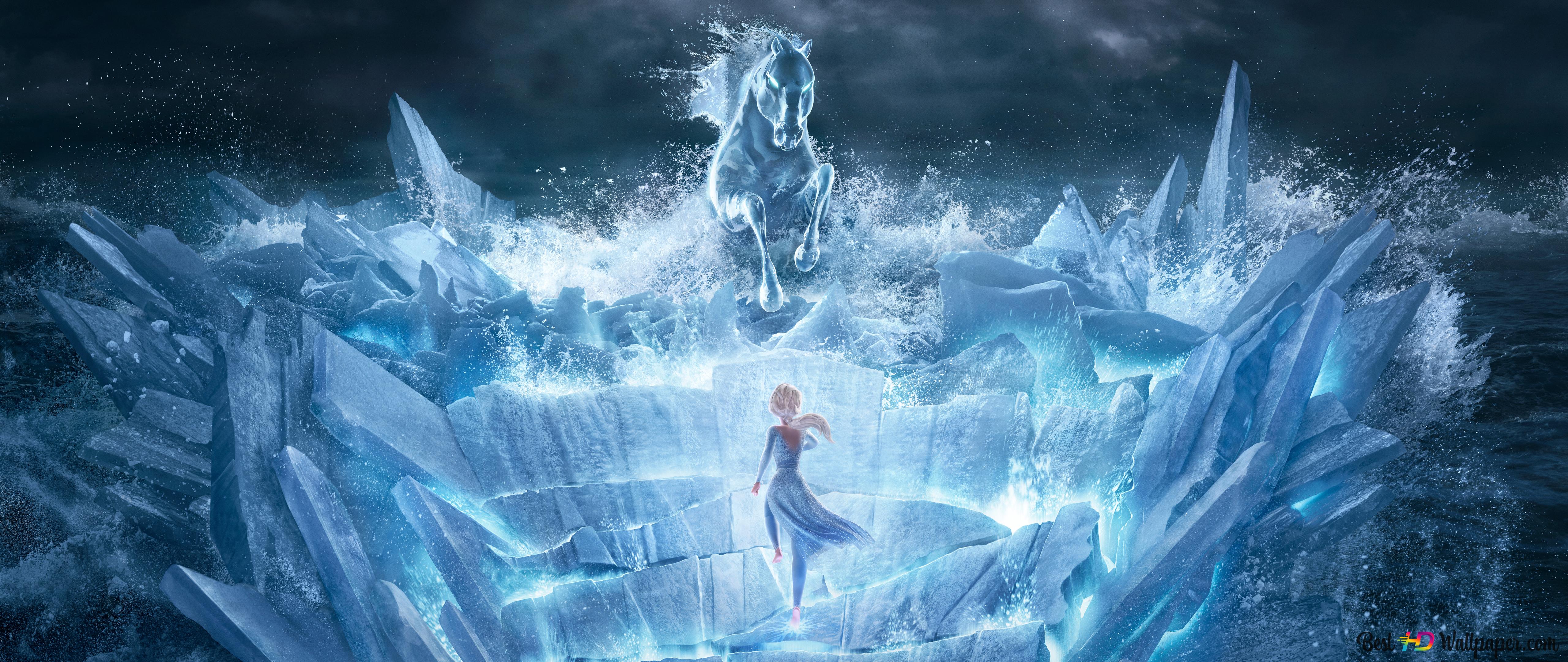 Elsa in the middle of frozen ice 8K wallpaper download