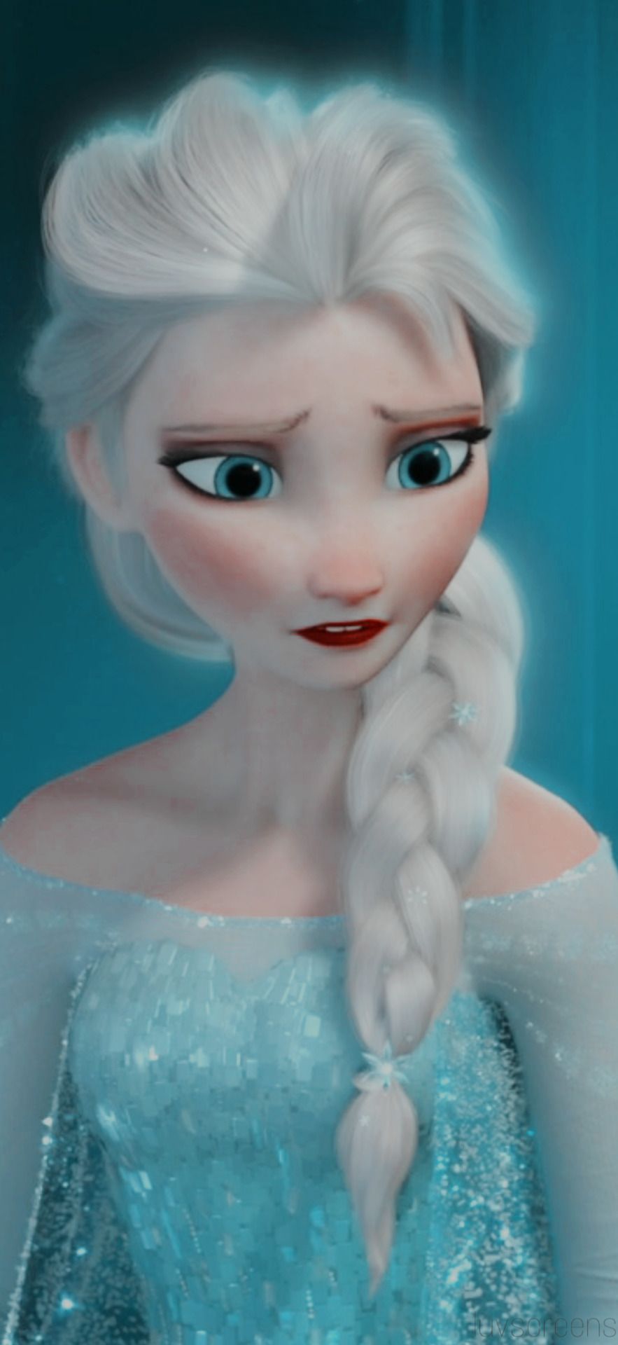 Elsa from Frozen, with a worried look on her face - Elsa