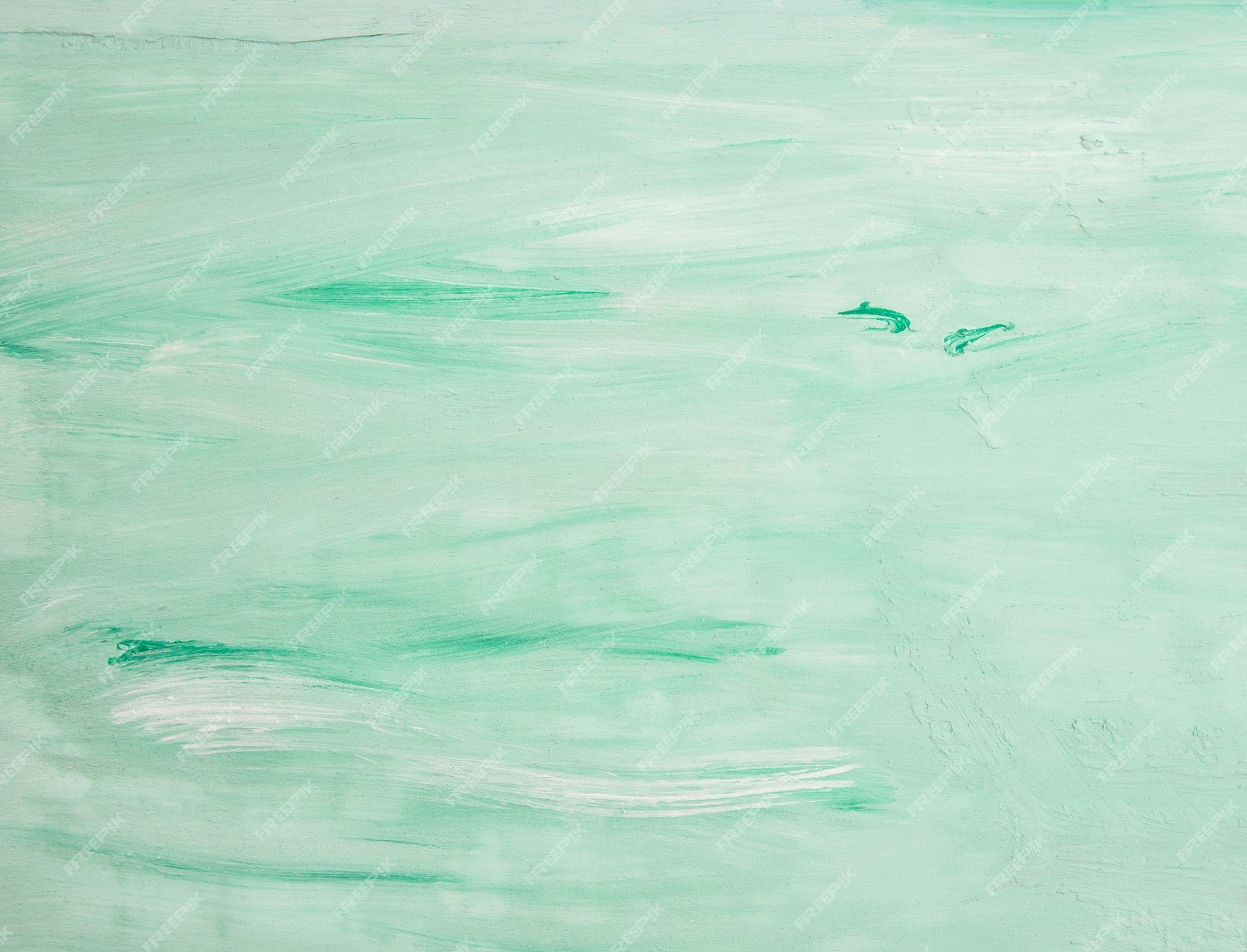 An abstract painting of two dolphins swimming in the sea - Mint green