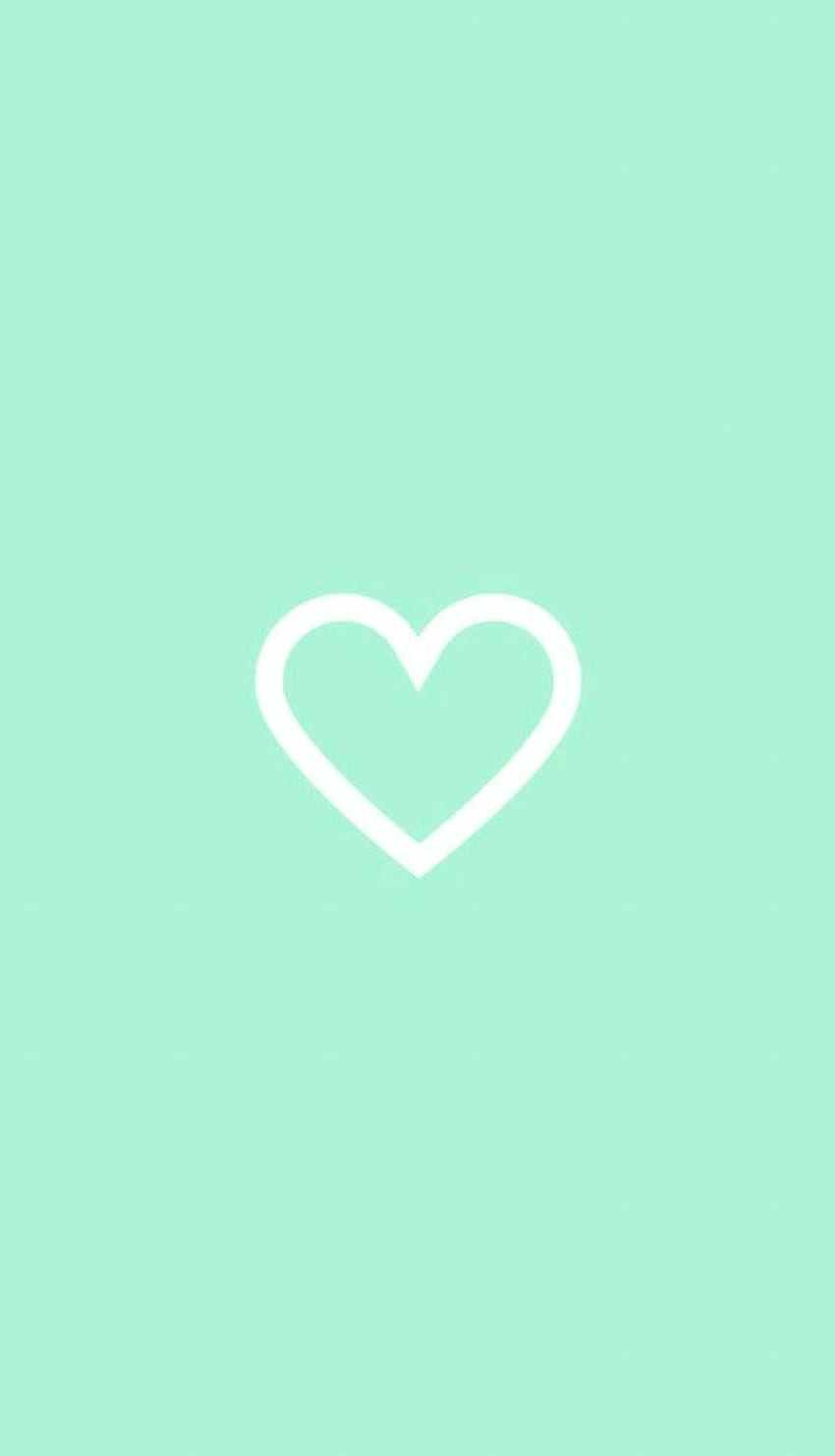 A white heart outline on a light green background - Mint green