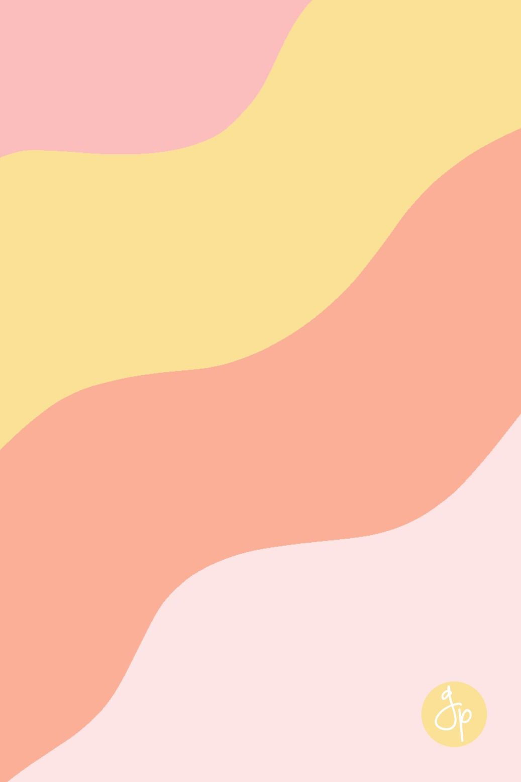 A phone wallpaper with pastel pink, yellow and orange wave shapes and the DP logo in the bottom right corner. - Salmon