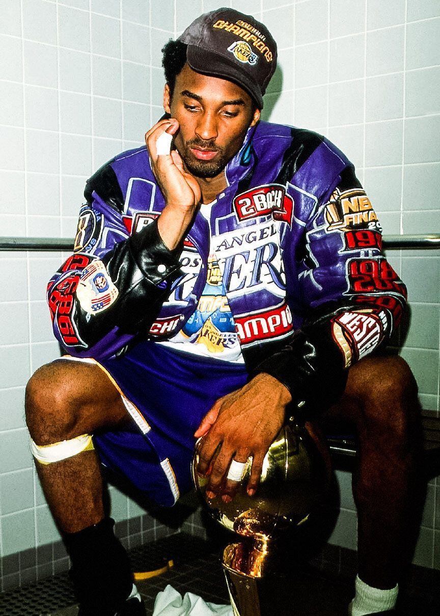 Kobe Bryant in the locker room after winning the 2000 NBA Finals. - Kobe Bryant