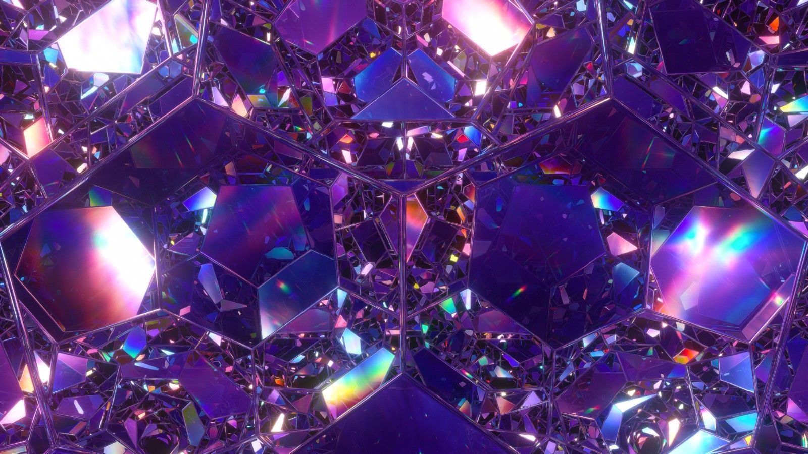 A kaleidoscope of purple and blue glass triangles - Glossy