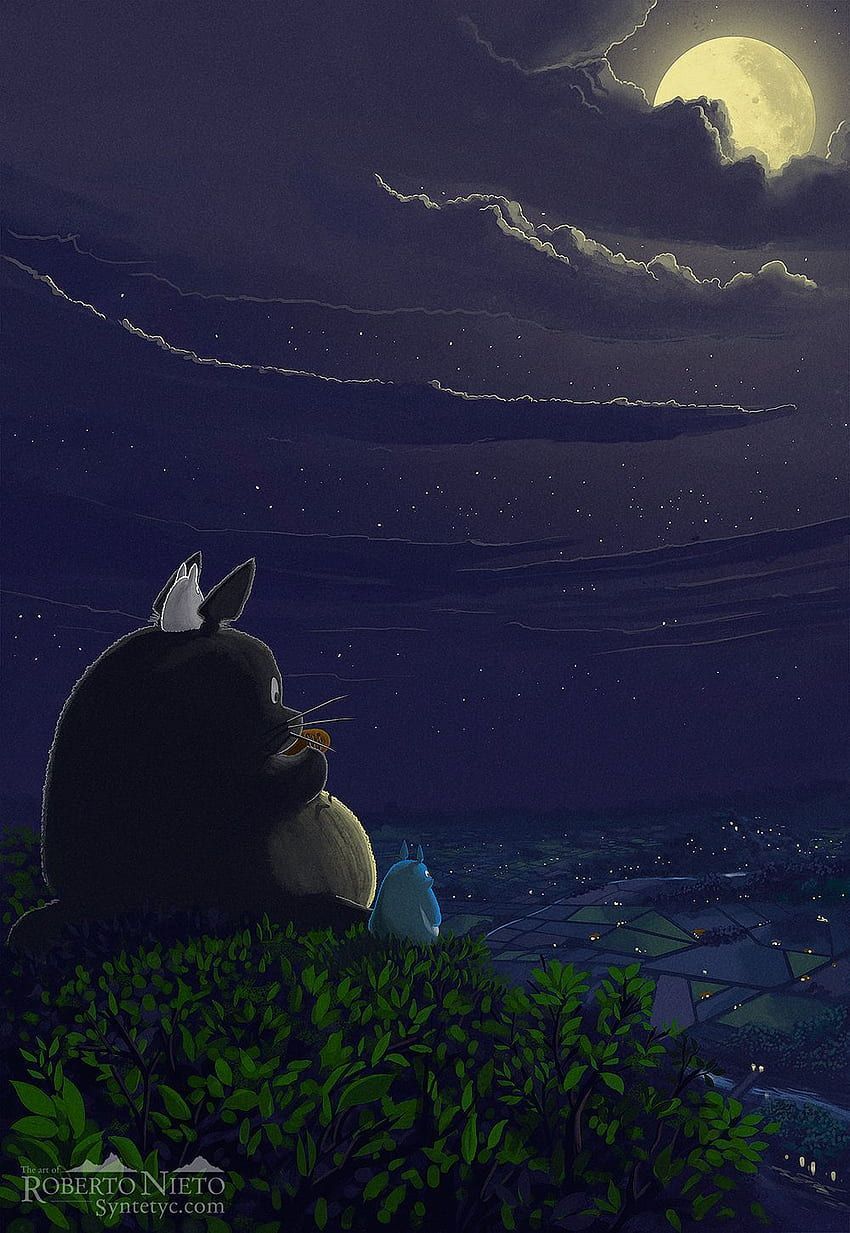 A cat sitting on top of the hill - My Neighbor Totoro