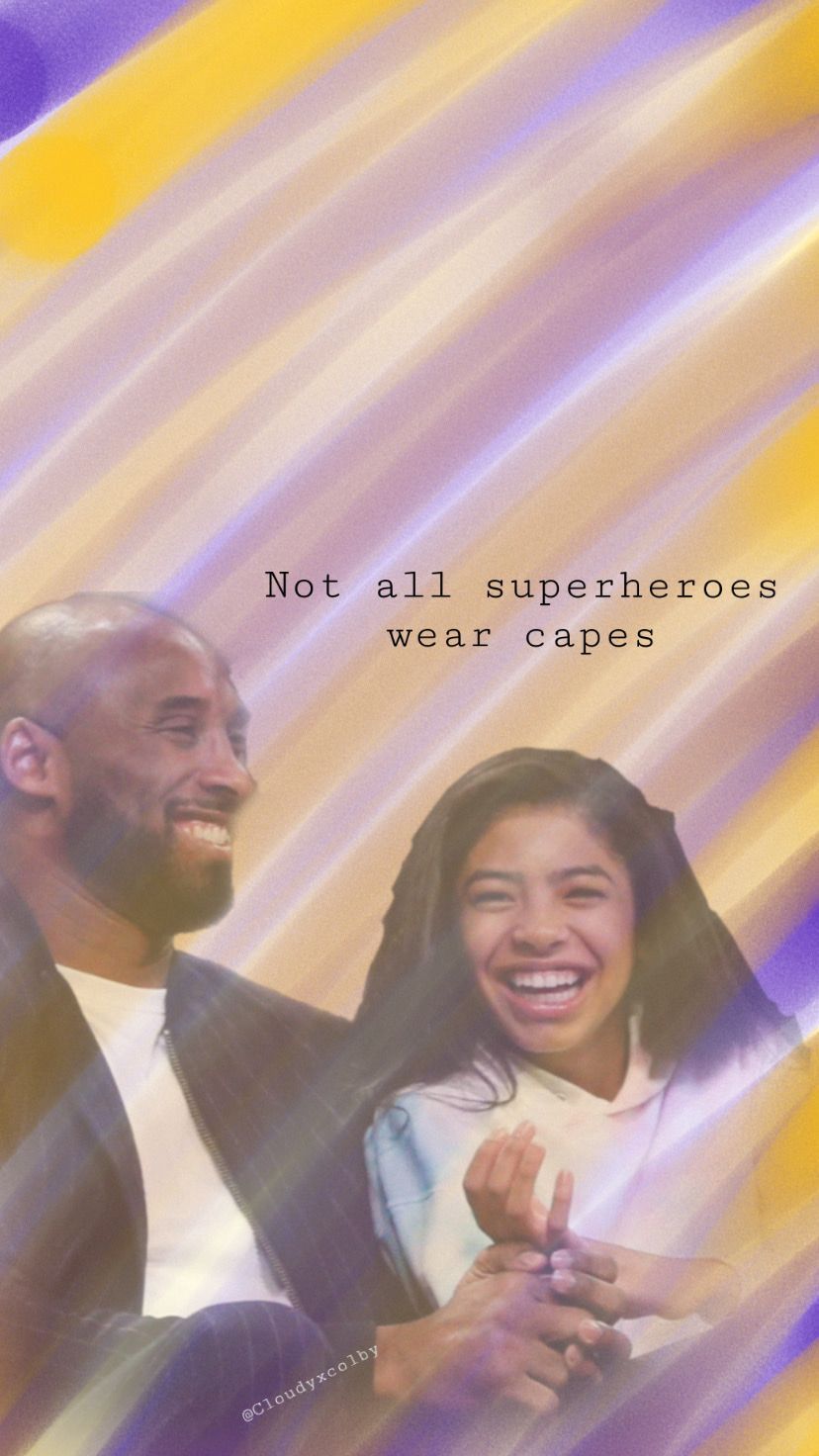 Kobe and Gianna Bryant smiling on a colorful background - Kobe Bryant