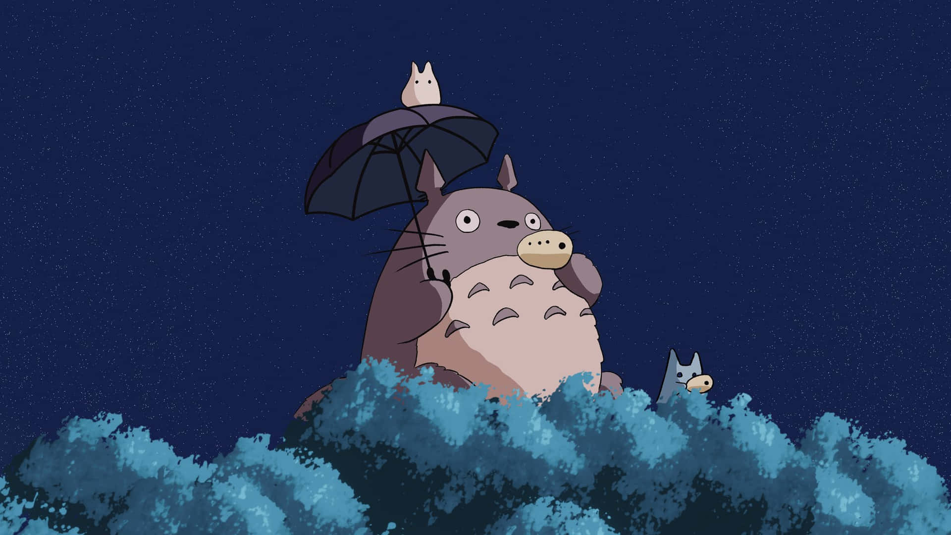 Download a totoro sitting on a tree with an umbrella Wallpaper