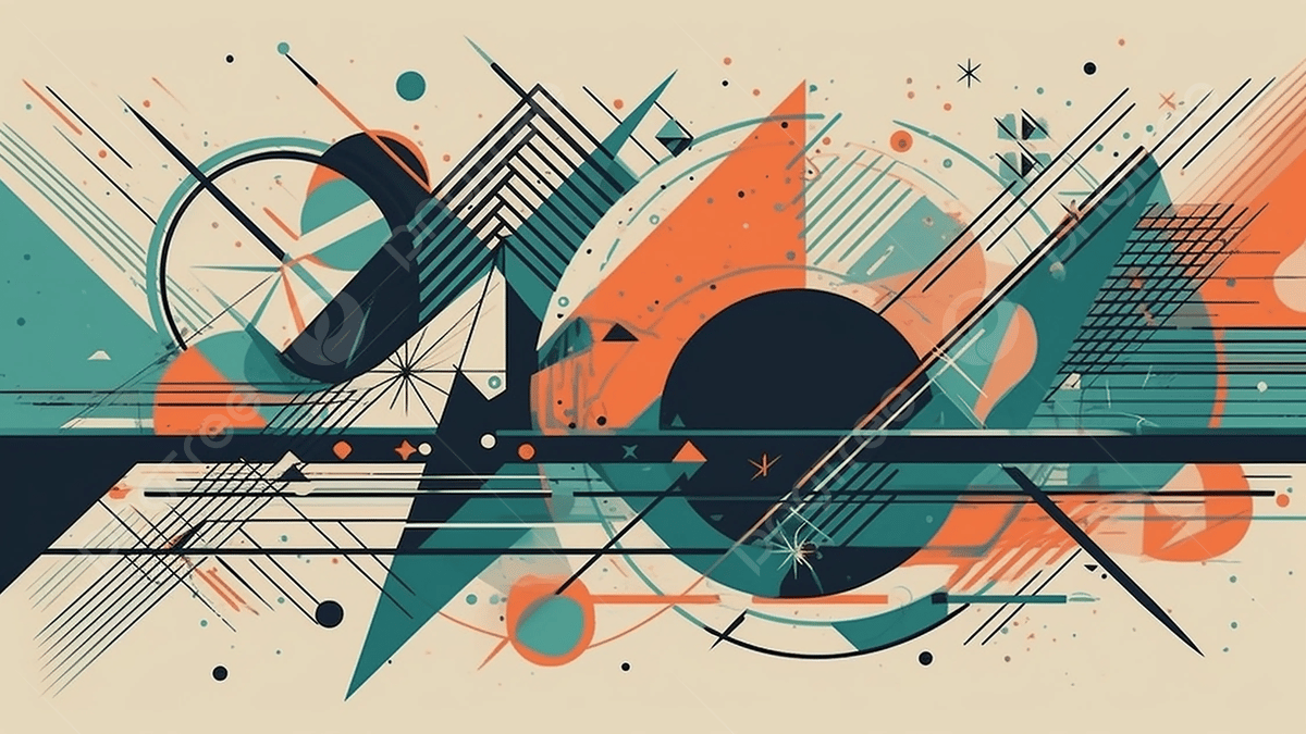 A digital abstract artwork with a combination of orange, blue and black colors. - Geometry