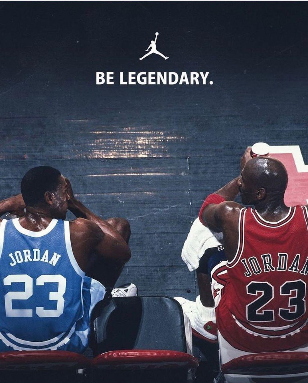 Two Michael Jordan's sitting on the bench with the text 