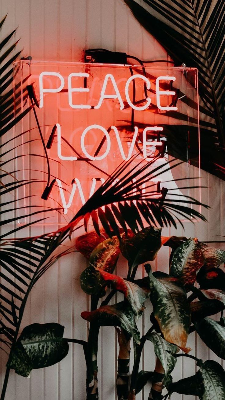 A neon sign that says peace love wine - Peace