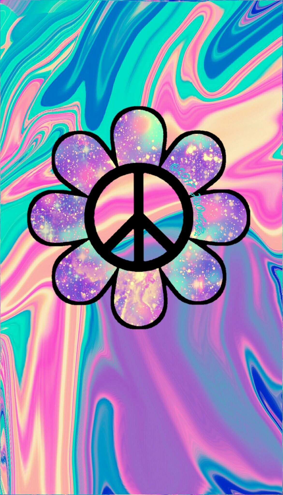A peace sign is on top of an abstract flower - Peace