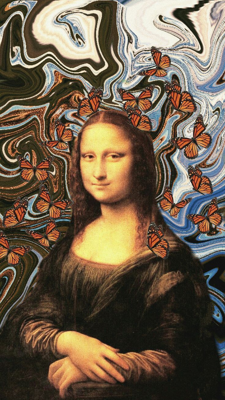 A painting of the mona lisa with butterflies - Mona Lisa