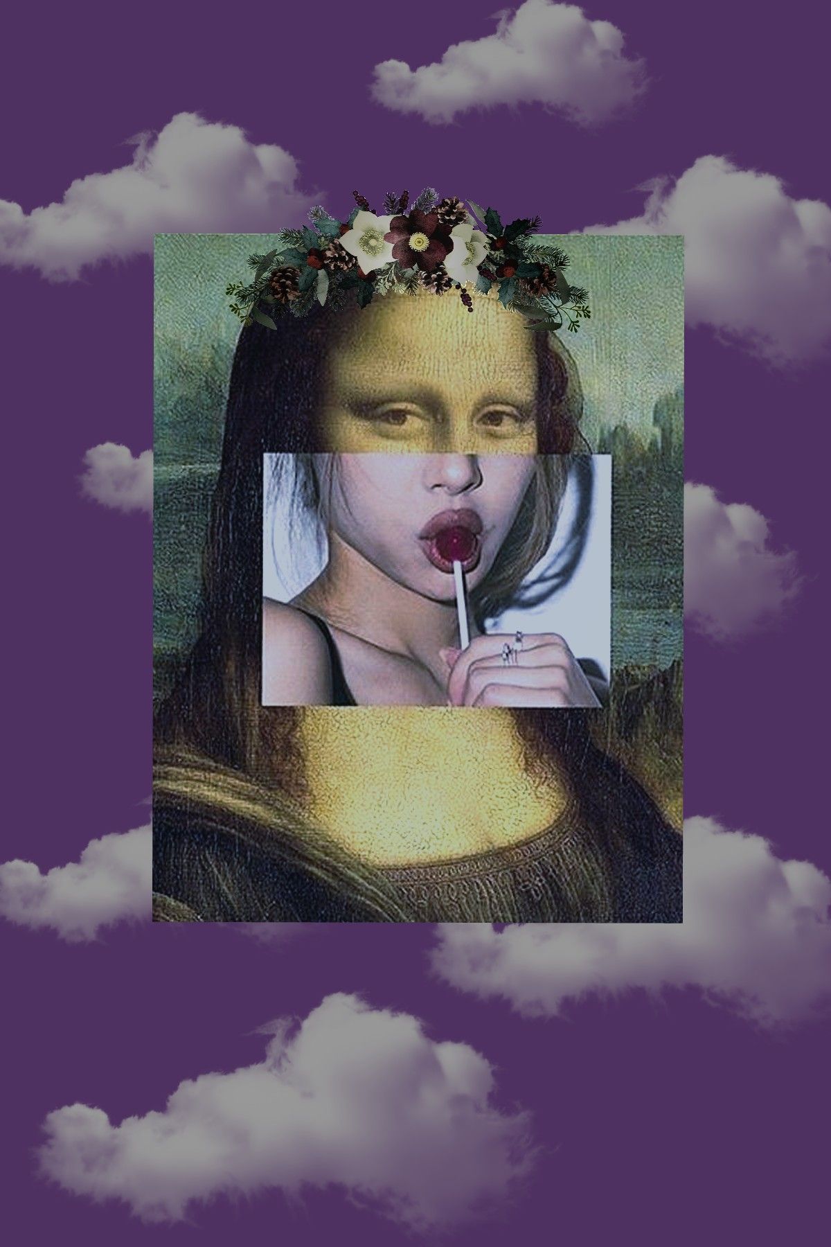 An artistic version of the Mona Lisa eating a lollipop. - Mona Lisa
