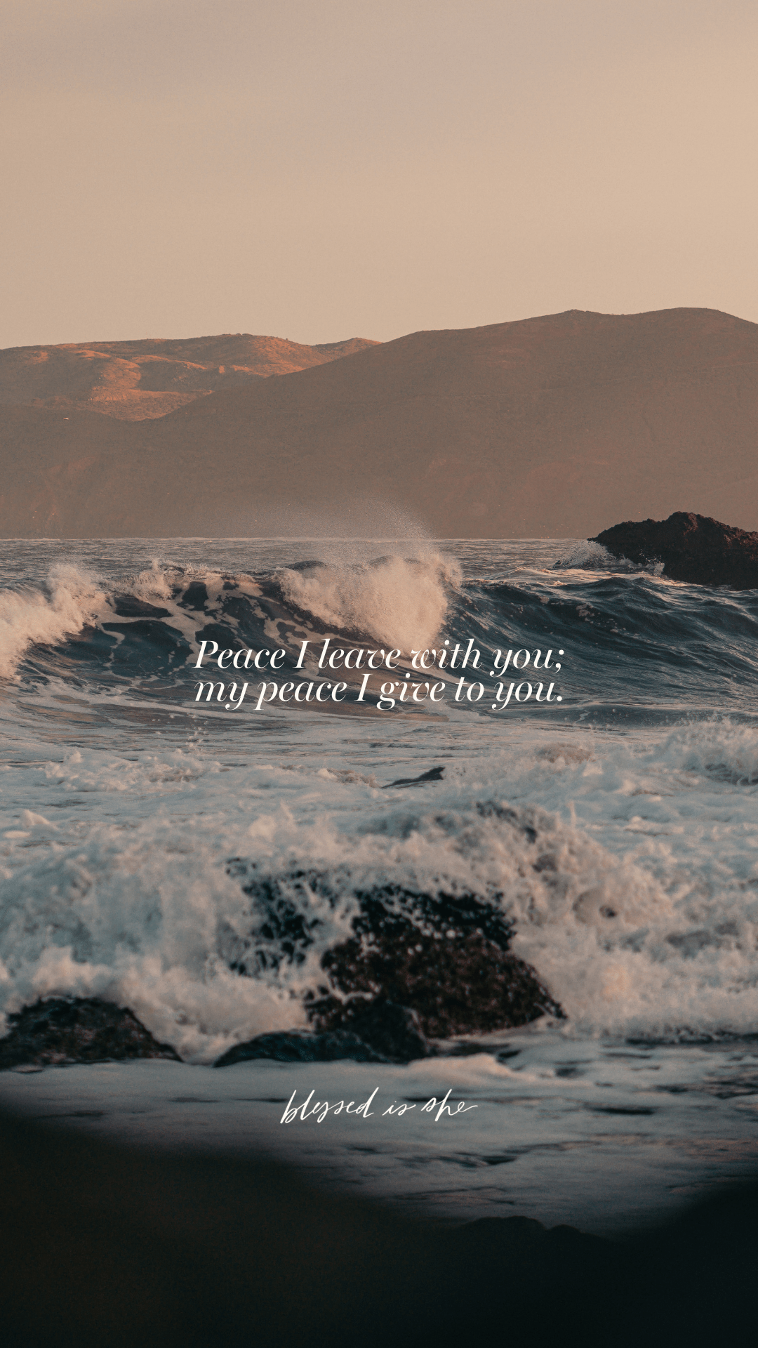 An image of waves crashing on the shore with the words 