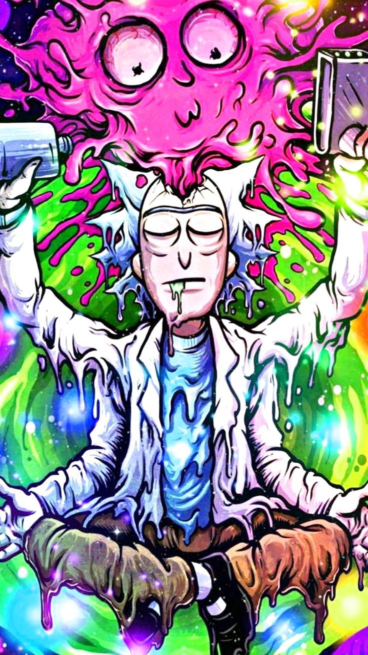 The rick and morty cartoon character is sitting in meditation - Rick and Morty