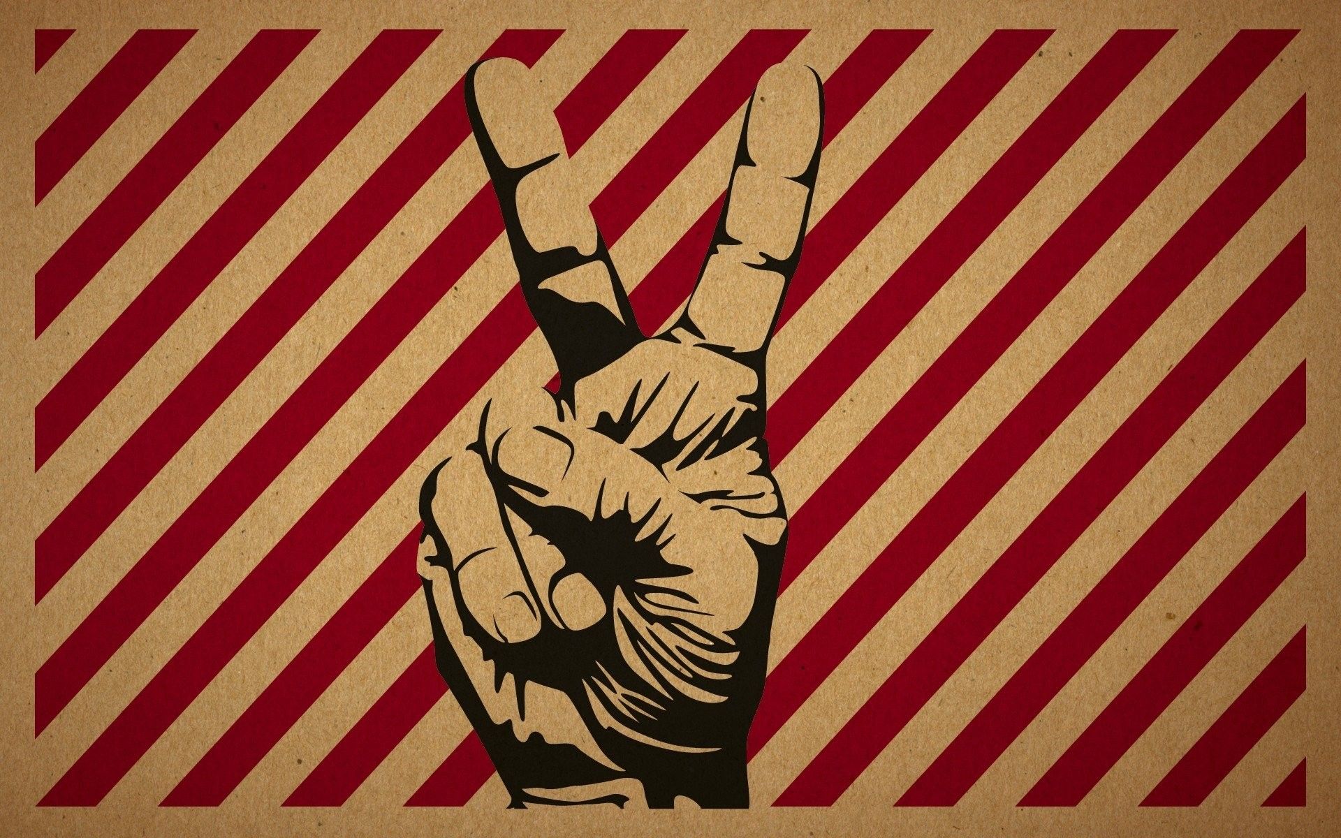 A hand making the peace sign on red and white stripes - Peace