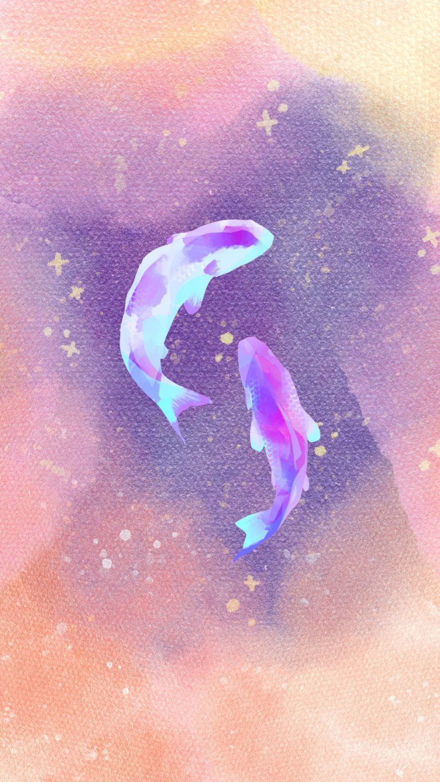 Two colorful fish swimming in a pink and purple galaxy - Fish