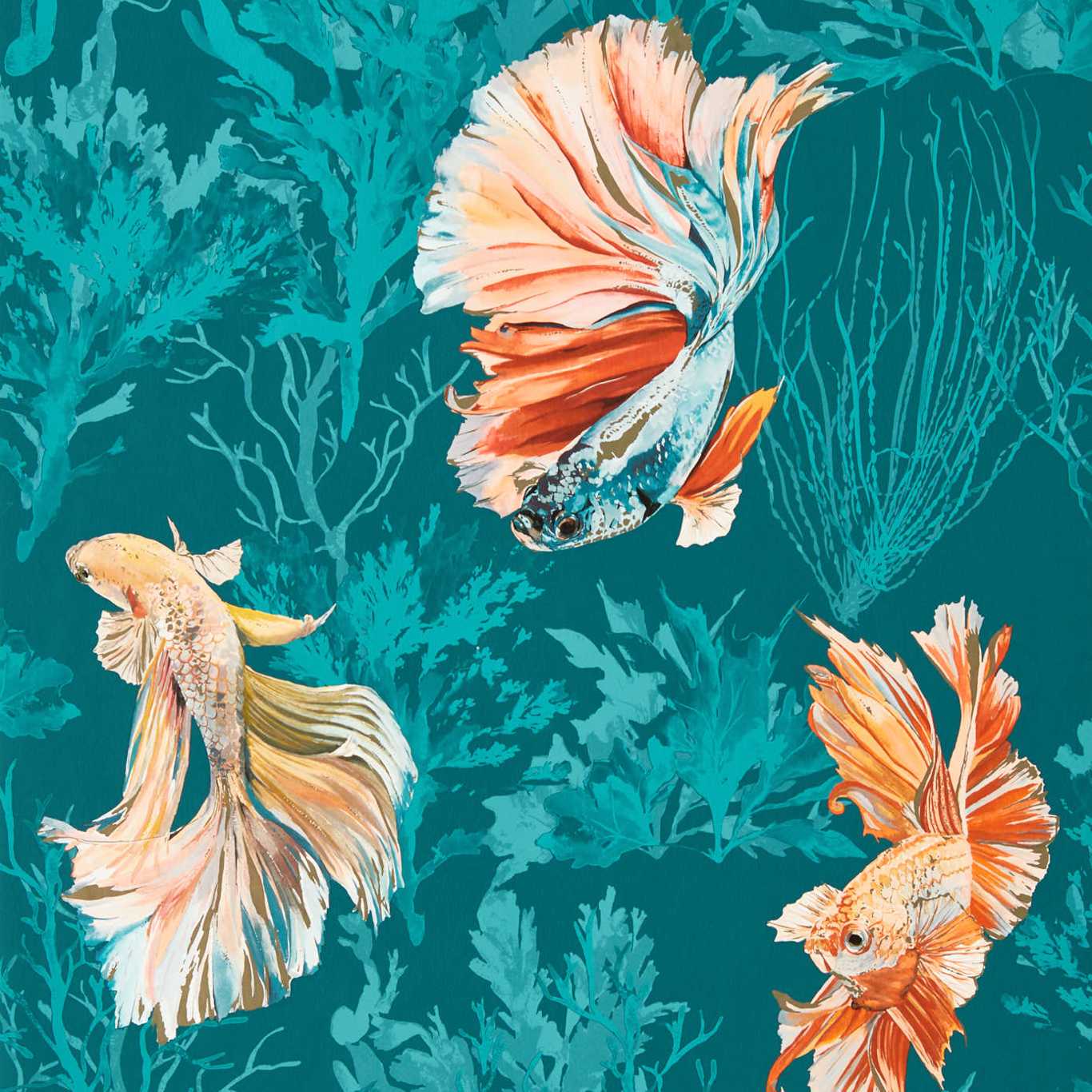 Halfmoon Azurite/ Coral Wallpaper. Harlequin