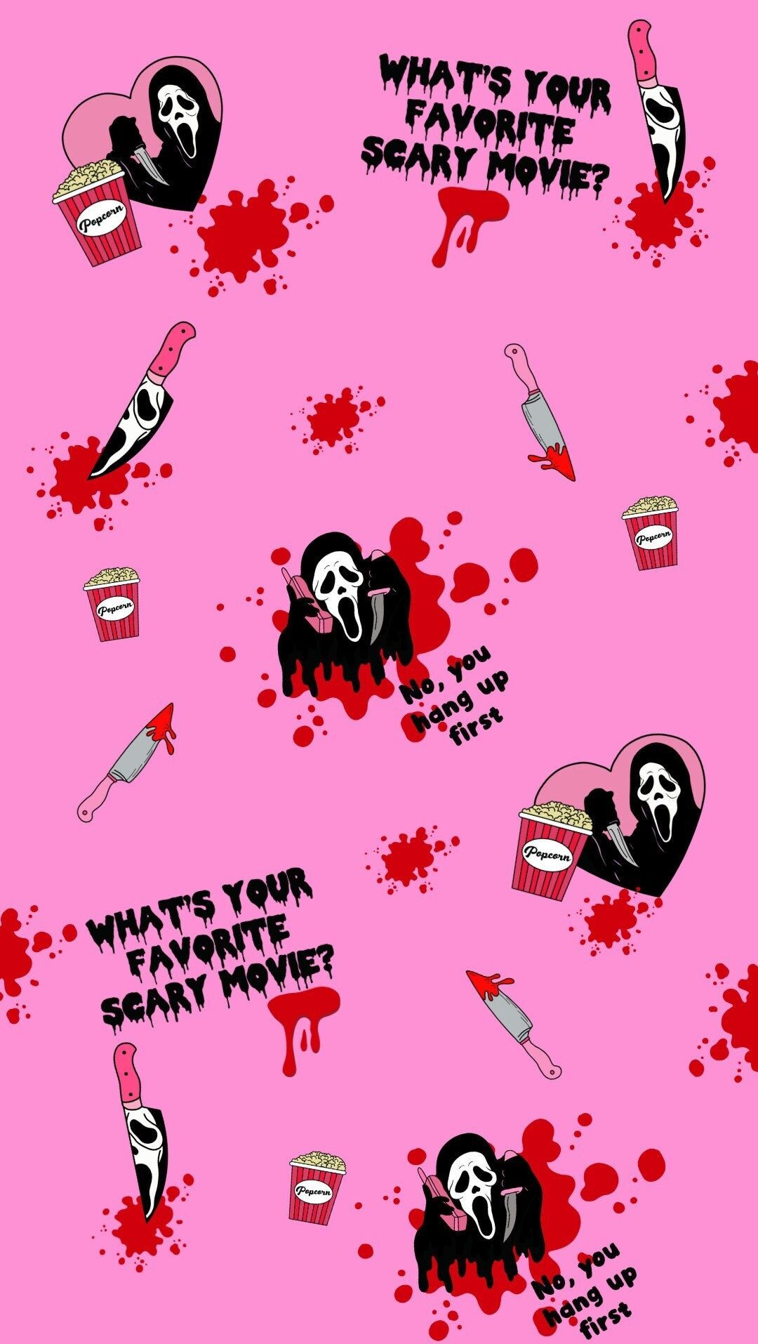 A pattern of blood and other items on pink background - Popcorn