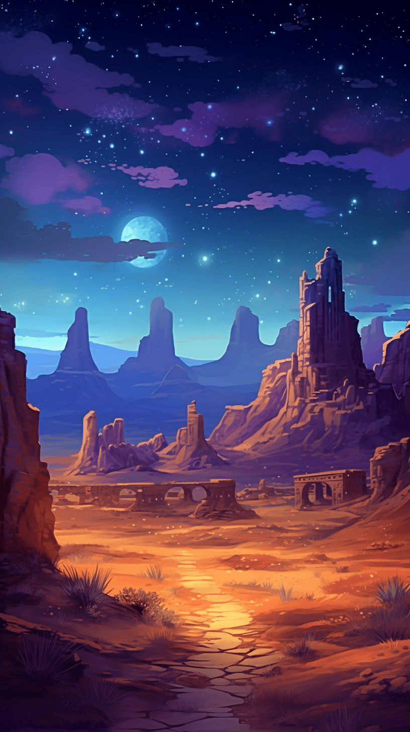 A digital painting of a desert night with a full moon - Desert