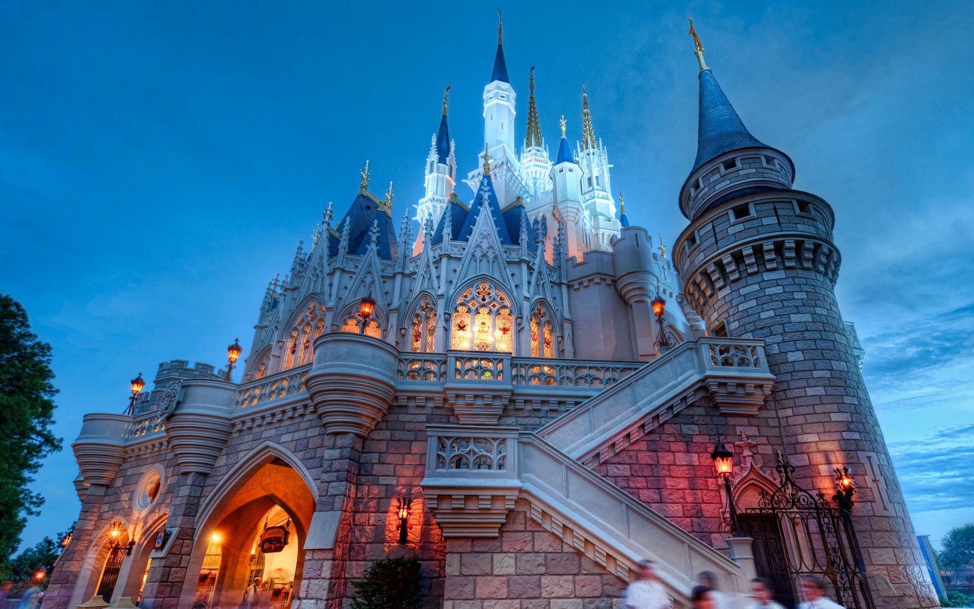 A night view of the castle at Disney World. - Disneyland