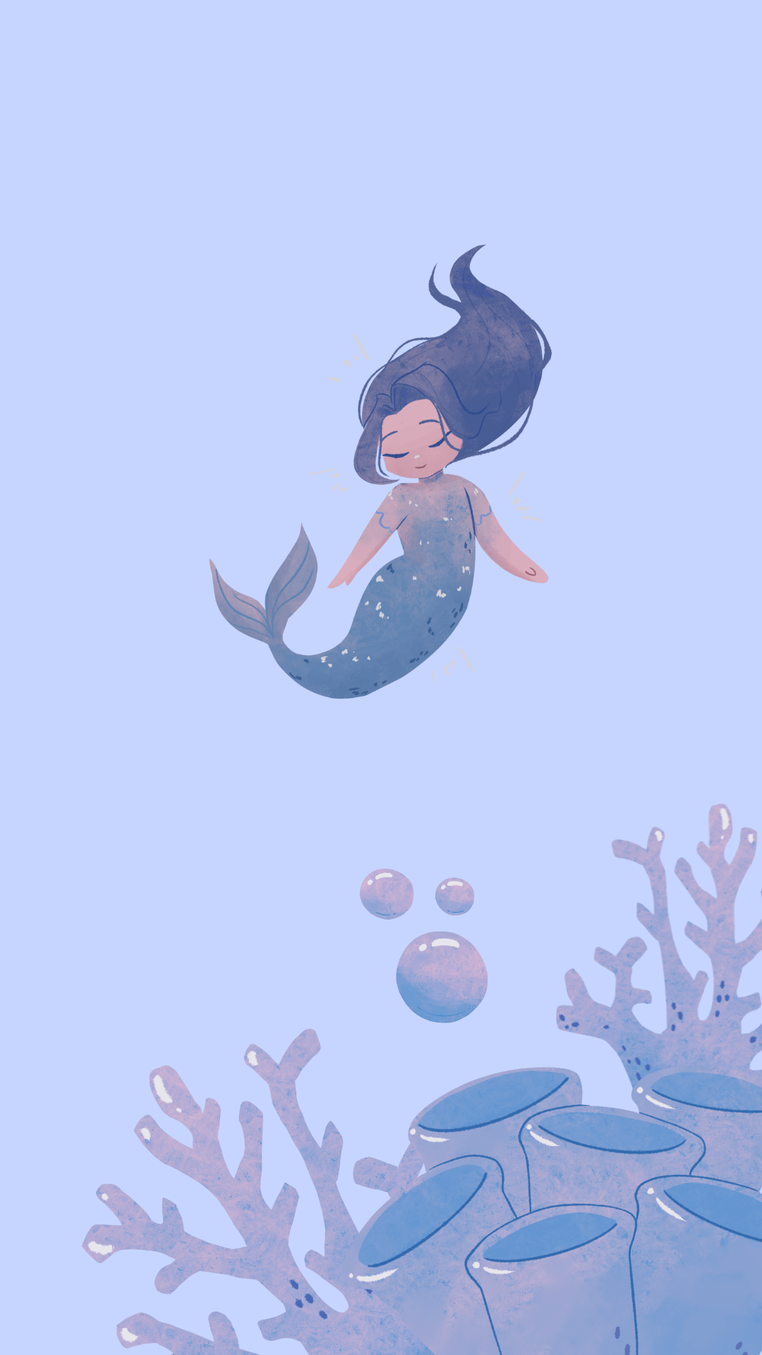 Aesthetic, simple mermaid underwater scene. Customizable mobile wallpaper [1080x1920]