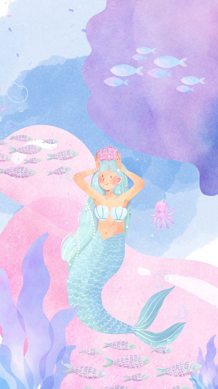 A mermaid is sitting on the bottom of an ocean - Mermaid