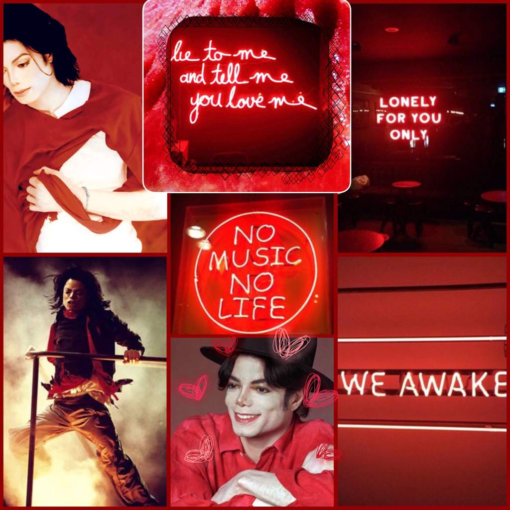 A collage of pictures with red and black - Michael Jackson
