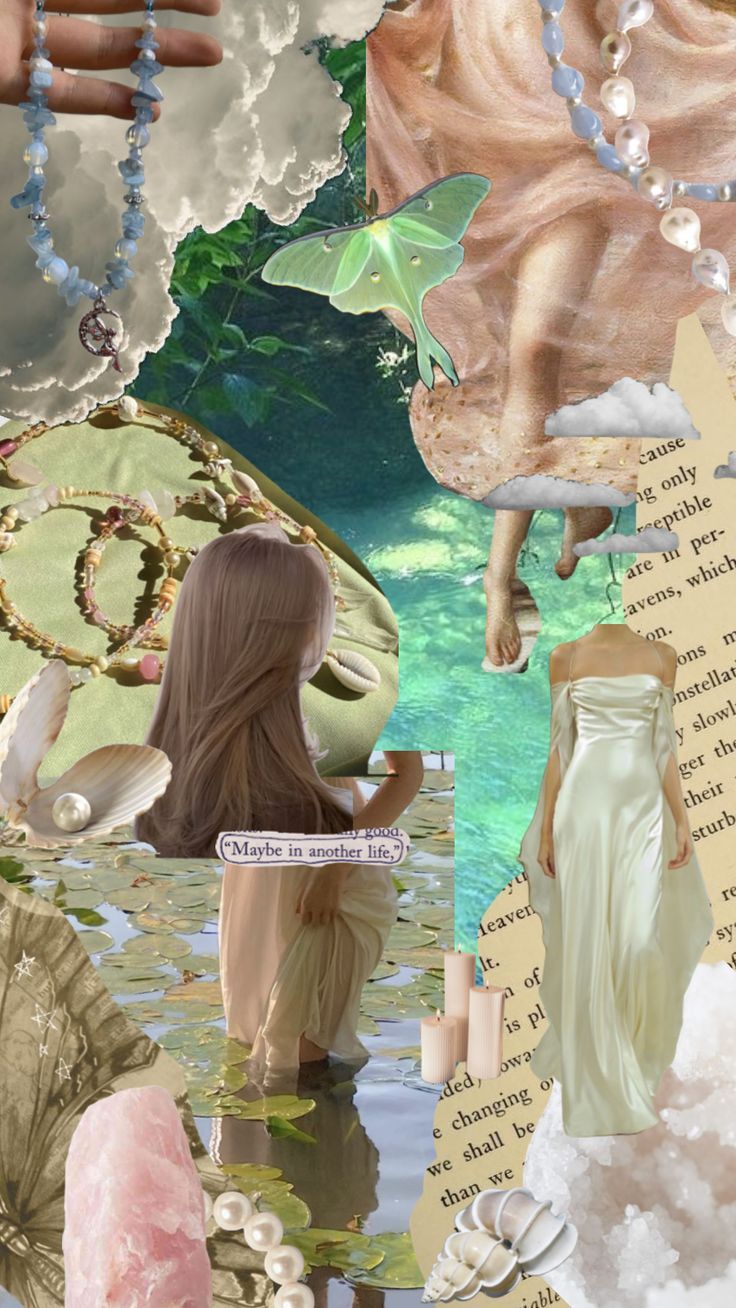 Collage of a girl in a white dress, a mermaid, and a butterfly. - Mermaid