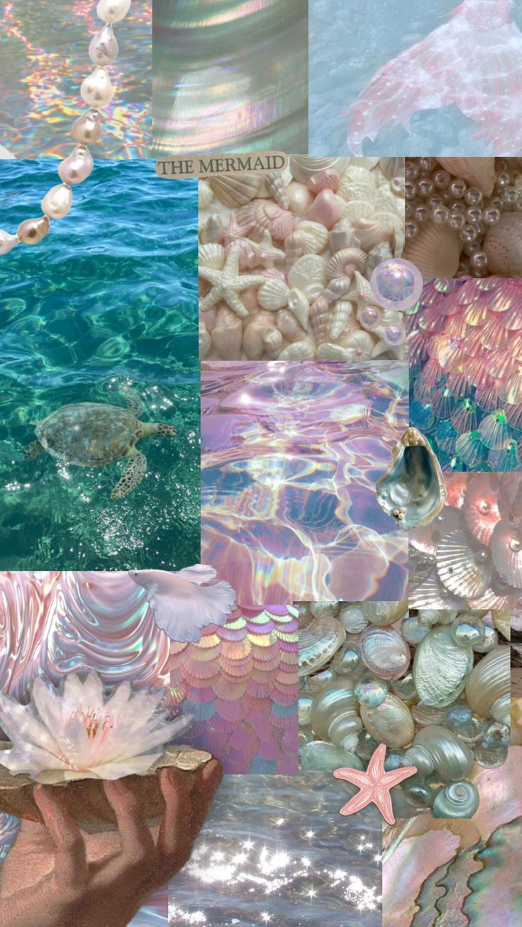 A collage of pictures with pearls and shells - Mermaid